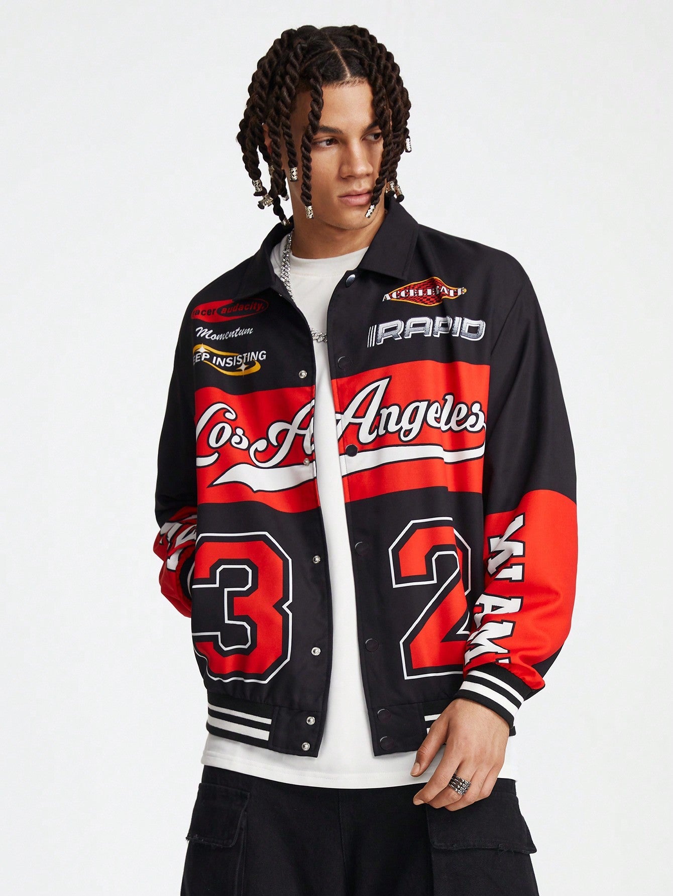 Manfinity VCAY Men's Digital Print Front Button Casual Streetwear Long Sleeve Jacket, For Fall Winter