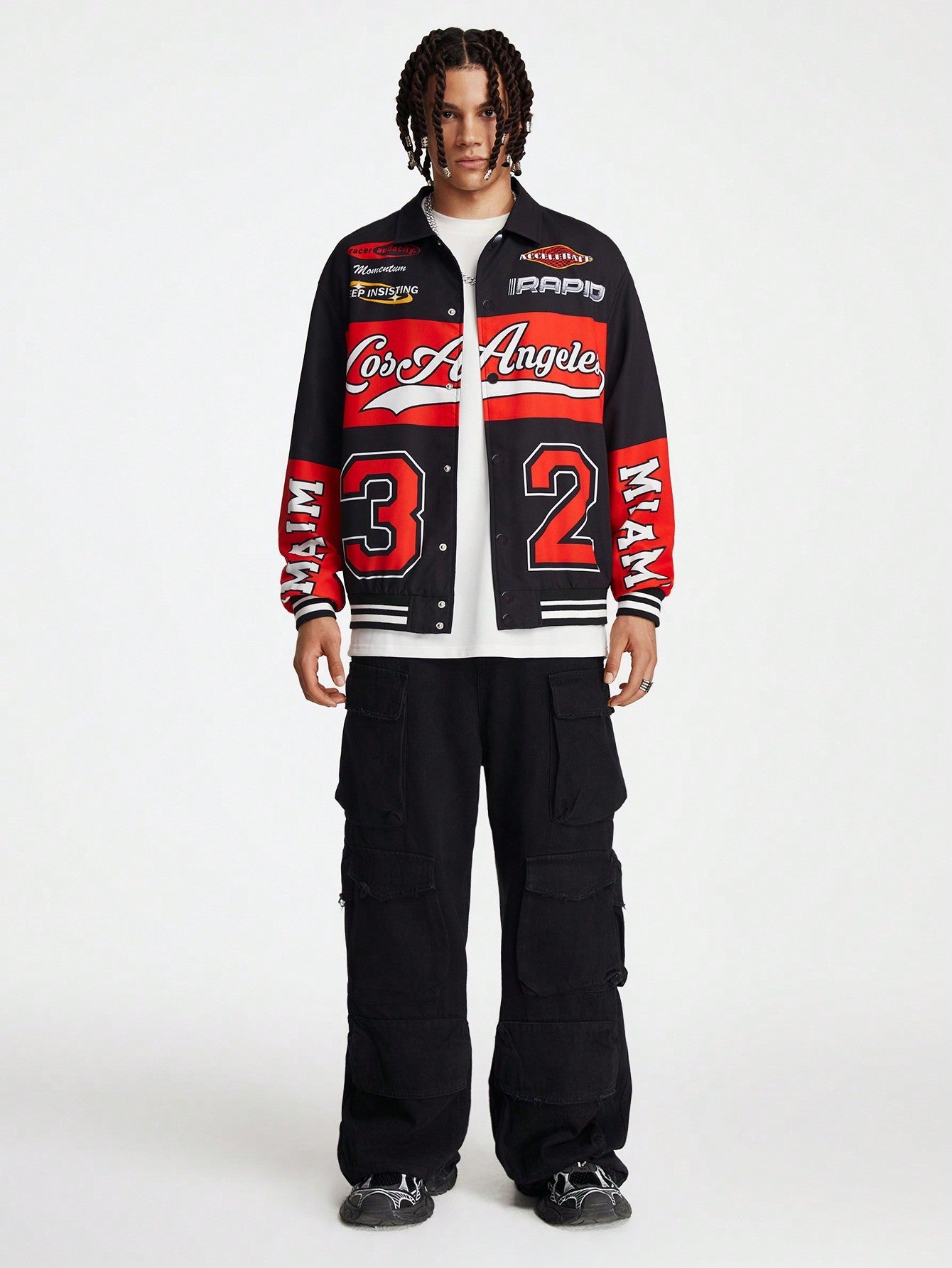 Manfinity VCAY Men's Digital Print Front Button Casual Streetwear Long Sleeve Jacket, For Fall Winter