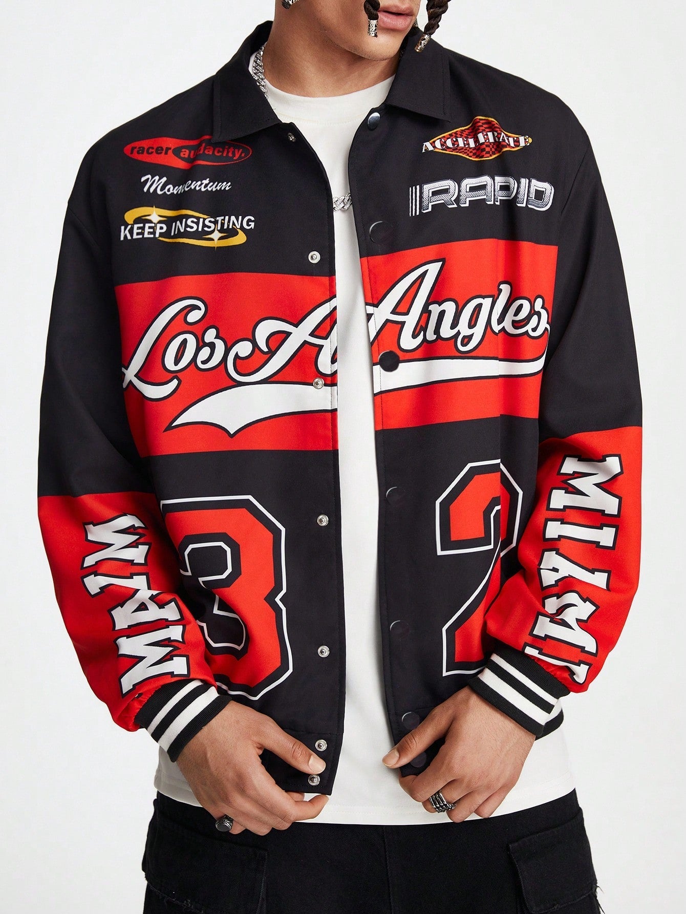 Manfinity VCAY Men's Digital Print Front Button Casual Streetwear Long Sleeve Jacket, For Fall Winter