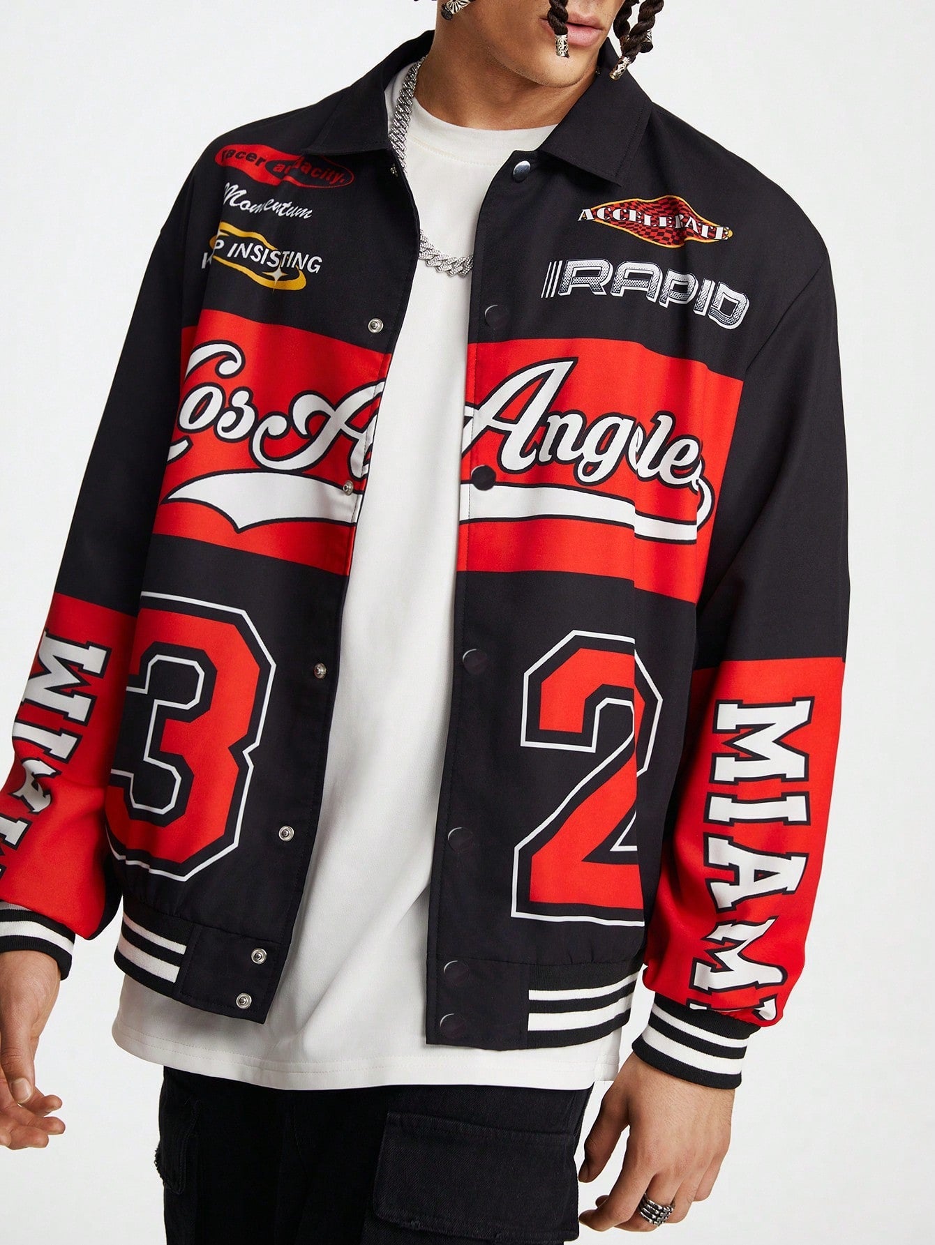 Manfinity VCAY Men's Digital Print Front Button Casual Streetwear Long Sleeve Jacket, For Fall Winter