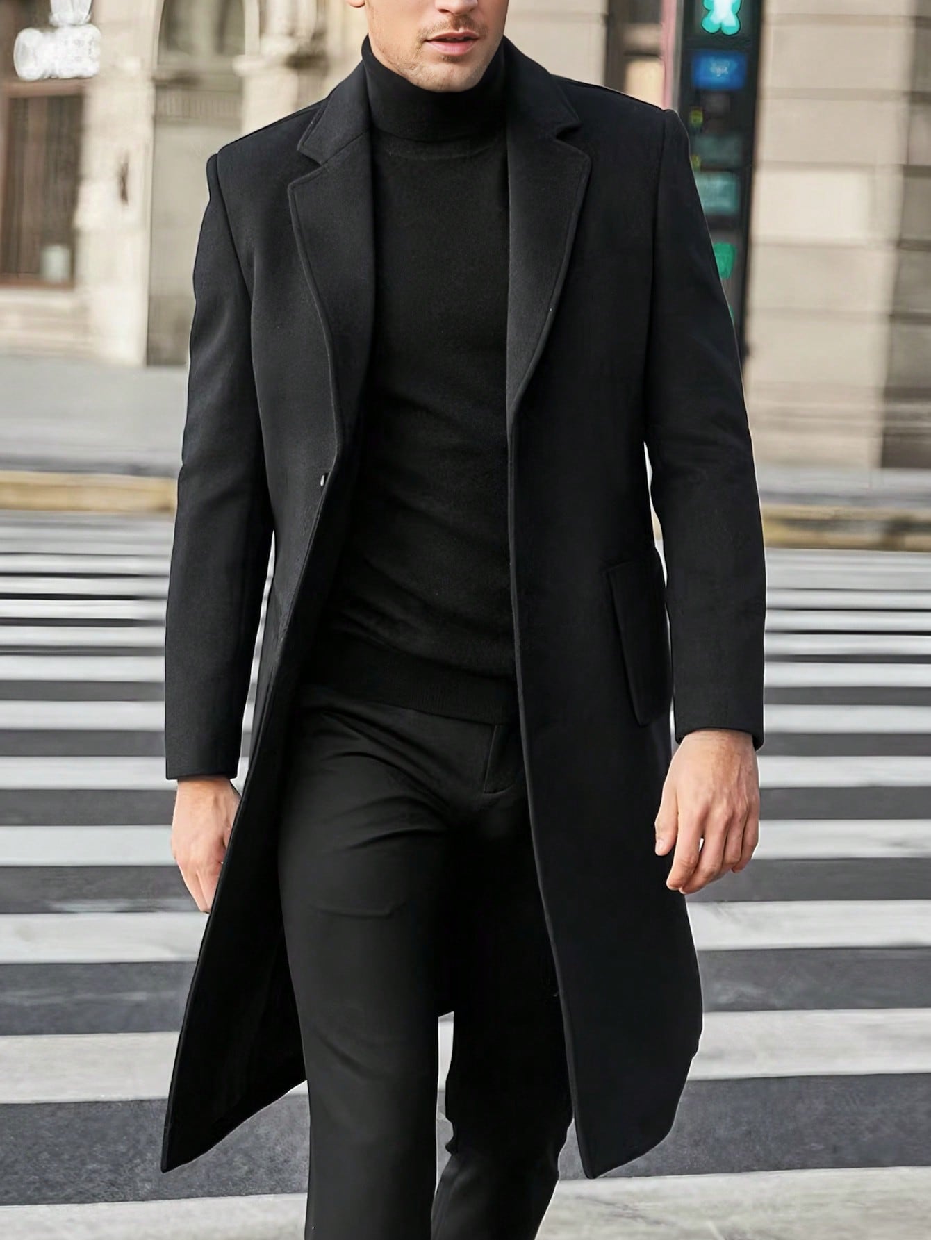 Men's Stand Collar Double Pocket Single-Breasted Coat