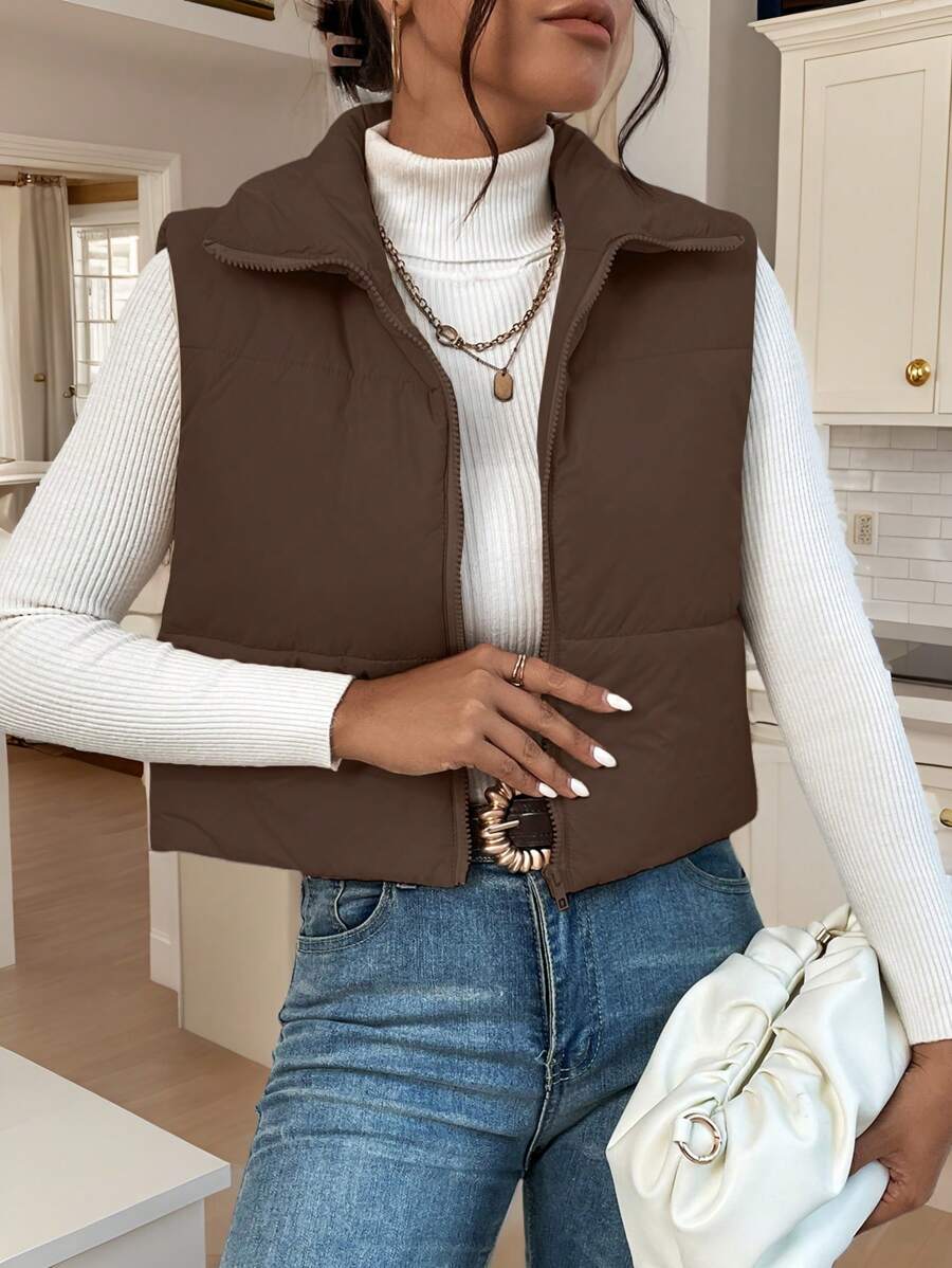 EZwear Women's Down Quilted Collared Sleeveless Jacket, Winter, Women's Sleeveless Zip-Up Casual Warm Padded Coat, Winter Women Coat, Black Jacket, Winter Women Clothes, Black Coat, Retro, Elegant Women, Festival Clothes, Business Casual Women,
