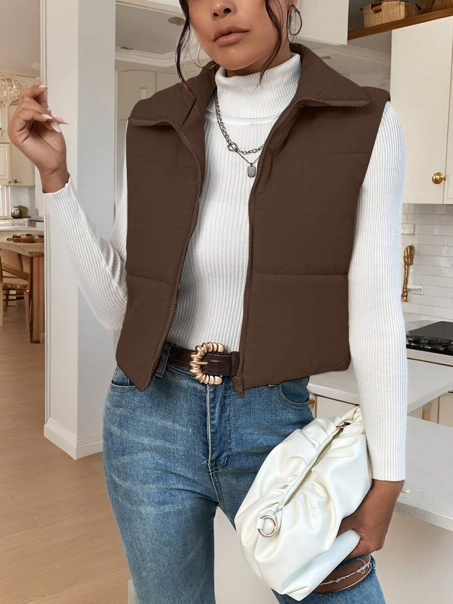 EZwear Women's Down Quilted Collared Sleeveless Jacket, Winter, Women's Sleeveless Zip-Up Casual Warm Padded Coat, Winter Women Coat, Black Jacket, Winter Women Clothes, Black Coat, Retro, Elegant Women, Festival Clothes, Business Casual Women,