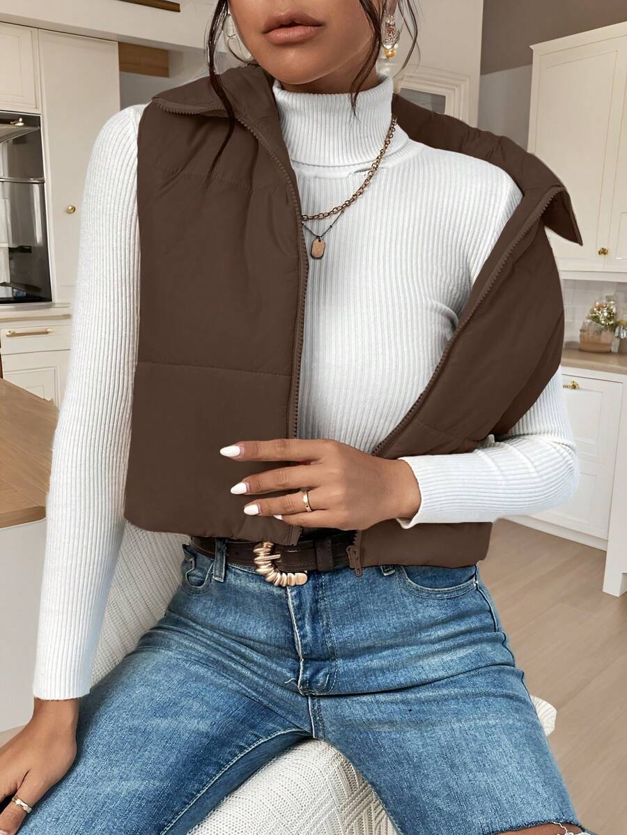 EZwear Women's Down Quilted Collared Sleeveless Jacket, Winter, Women's Sleeveless Zip-Up Casual Warm Padded Coat, Winter Women Coat, Black Jacket, Winter Women Clothes, Black Coat, Retro, Elegant Women, Festival Clothes, Business Casual Women,