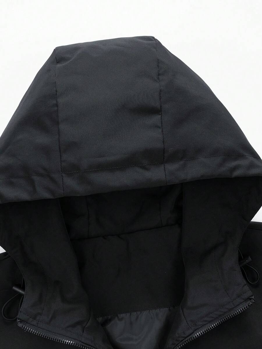 Men's Hooded Jacket With Pockets, Printed Outerwear For Spring And Autumn