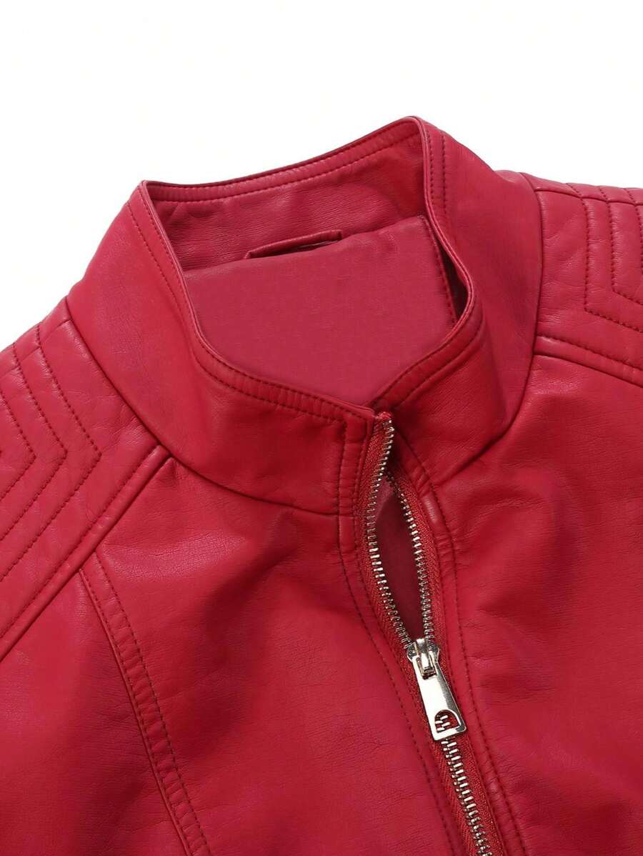 Giolshon Women's Fall/Winter Faux Leather Biker Jacket - Asymmetric Zip, Stand Collar For Edgy Commuting