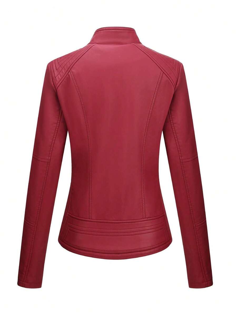 Giolshon Women's Fall/Winter Faux Leather Biker Jacket - Asymmetric Zip, Stand Collar For Edgy Commuting