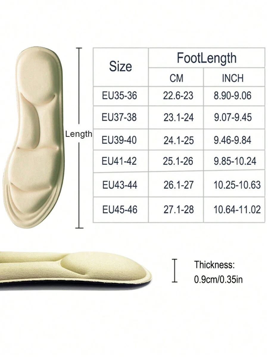 2 Pairs 5D Memory Foam Shoe Insoles, Comfortable High Resilience Thick Insoles With Arch Support For Running
