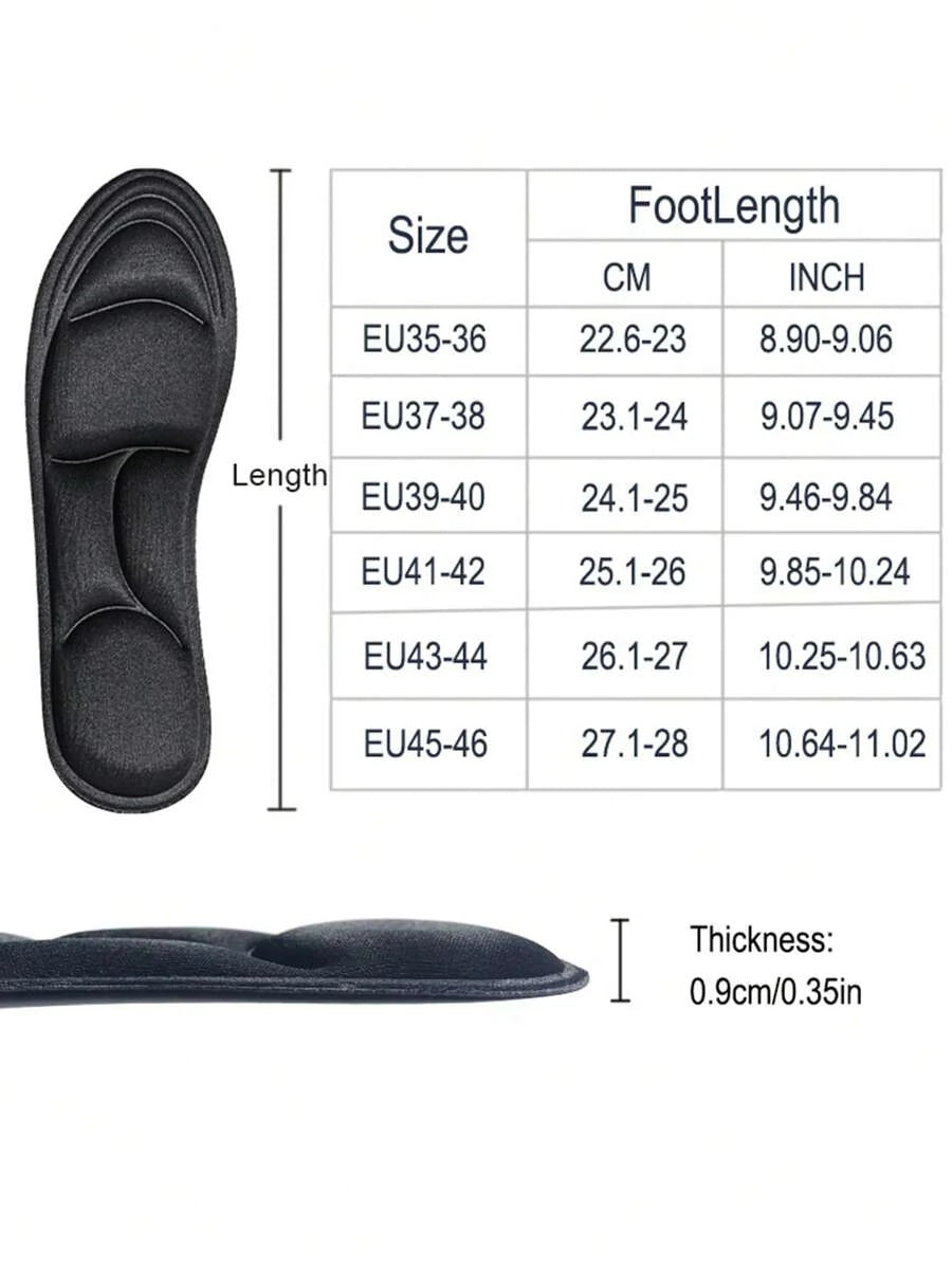 2 Pairs 5D Memory Foam Shoe Insoles, Comfortable High Resilience Thick Insoles With Arch Support For Running