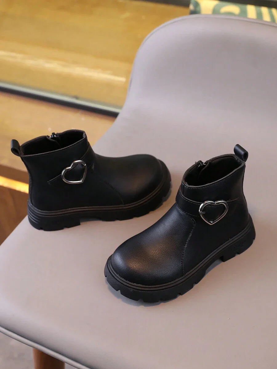 New Round Toe Children's Boots, Casual Retro Flat Bottom Girls' Short Boots, Non-Slip Wear-Resistant Big Kids' Shoes, Girls' Students' Punk Boots