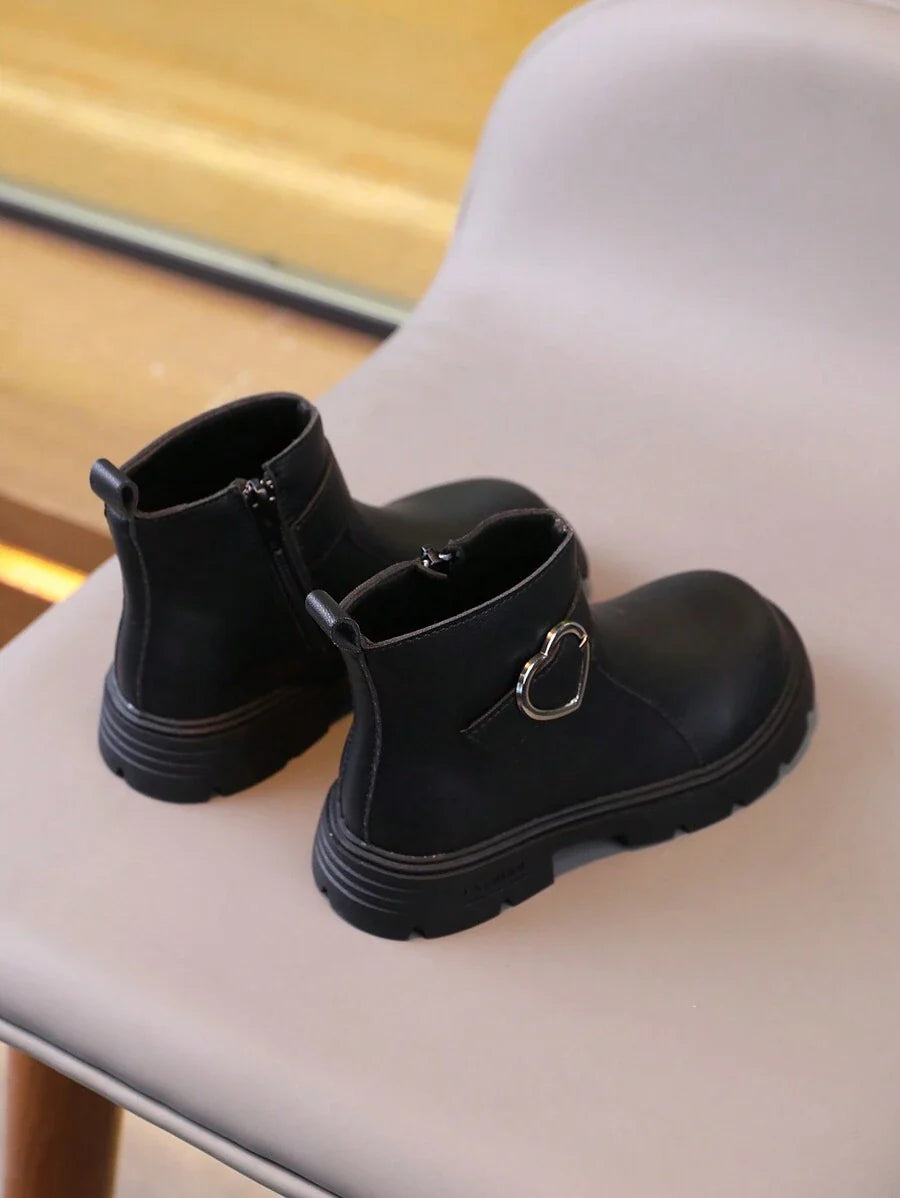 New Round Toe Children's Boots, Casual Retro Flat Bottom Girls' Short Boots, Non-Slip Wear-Resistant Big Kids' Shoes, Girls' Students' Punk Boots