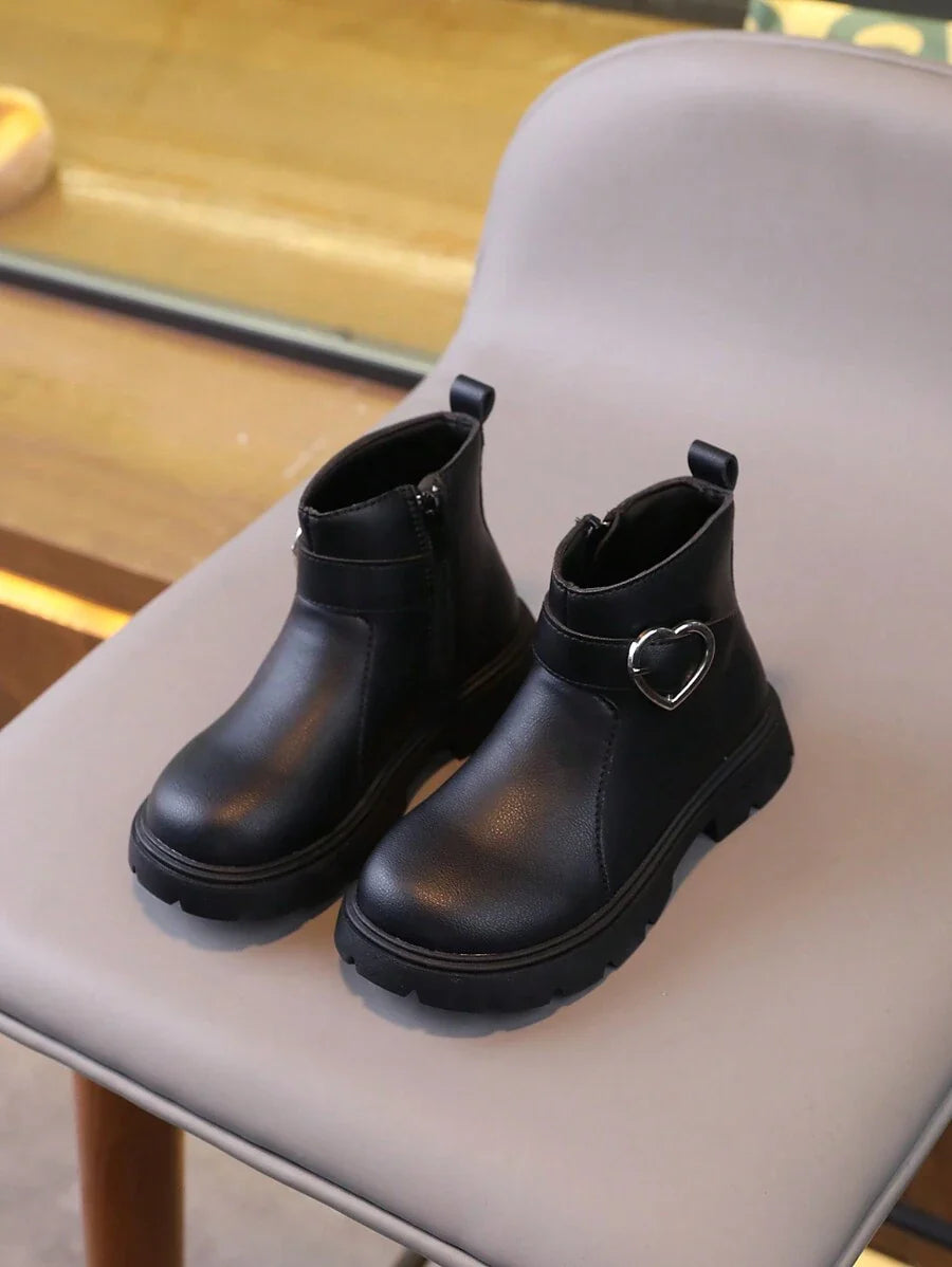 New Round Toe Children's Boots, Casual Retro Flat Bottom Girls' Short Boots, Non-Slip Wear-Resistant Big Kids' Shoes, Girls' Students' Punk Boots