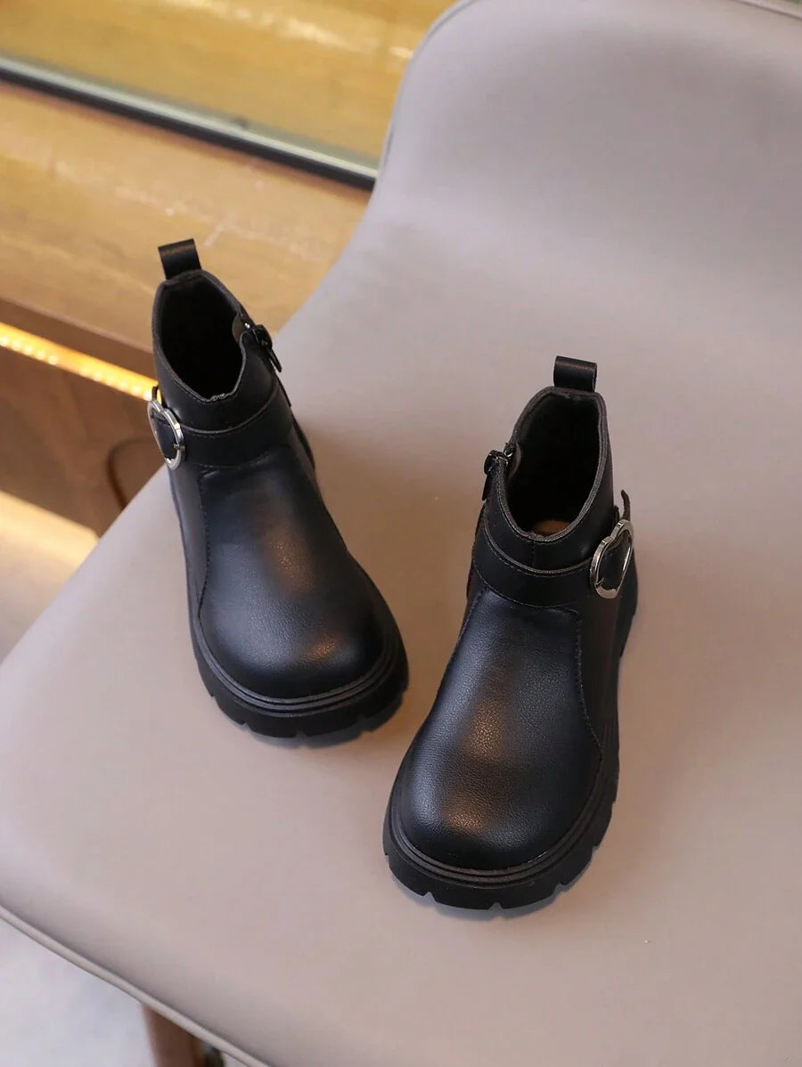 New Round Toe Children's Boots, Casual Retro Flat Bottom Girls' Short Boots, Non-Slip Wear-Resistant Big Kids' Shoes, Girls' Students' Punk Boots