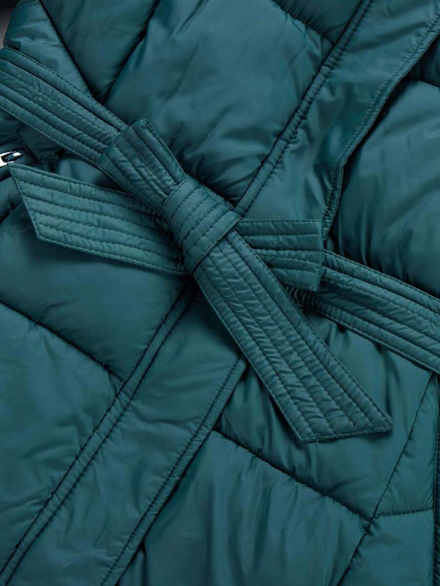 Risissida Women's Casual Hooded Jacket With Pockets, Lightweight Faux Fur Lined Quilted Trench Coat, Fall Daily Wear Winter Coat