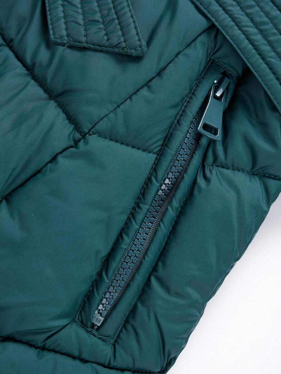 Risissida Women's Casual Hooded Jacket With Pockets, Lightweight Faux Fur Lined Quilted Trench Coat, Fall Daily Wear Winter Coat