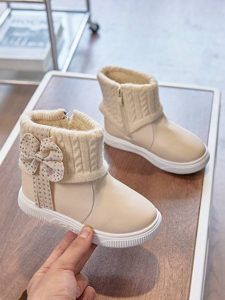 1 Pair Beige Girls Snow Boots, New Autumn Winter Toddler Warm Plush Lining Waterproof Non-Slip Princess Boots