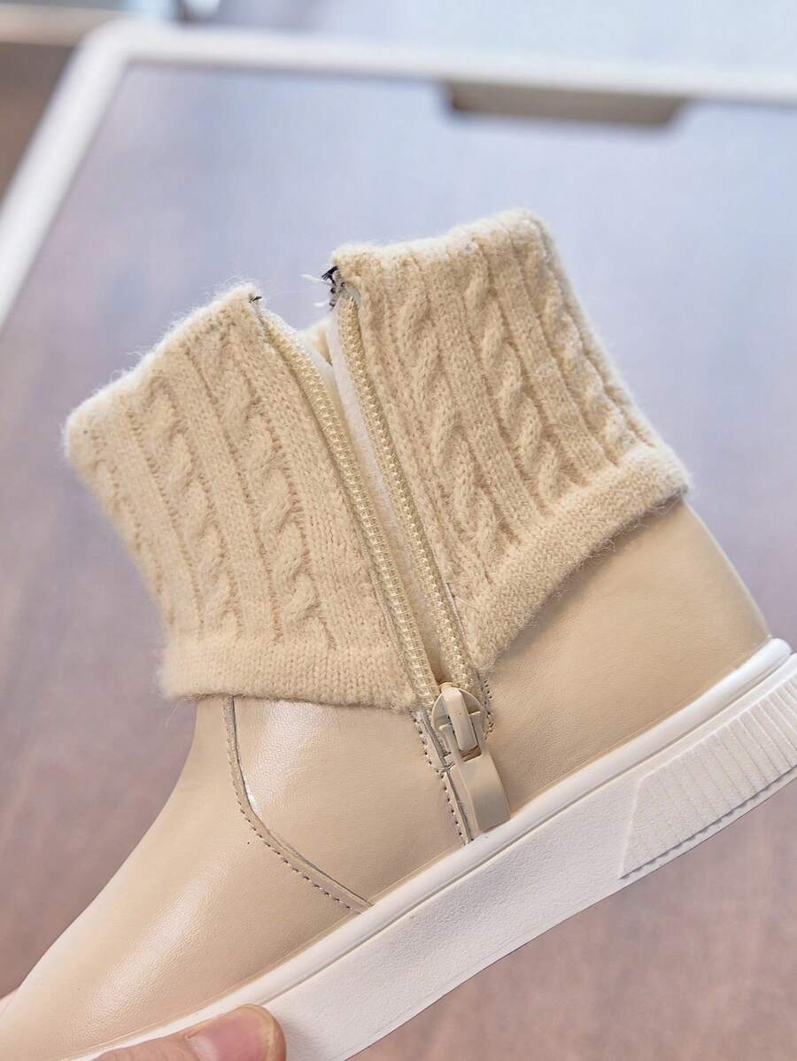 1 Pair Beige Girls Snow Boots, New Autumn Winter Toddler Warm Plush Lining Waterproof Non-Slip Princess Boots