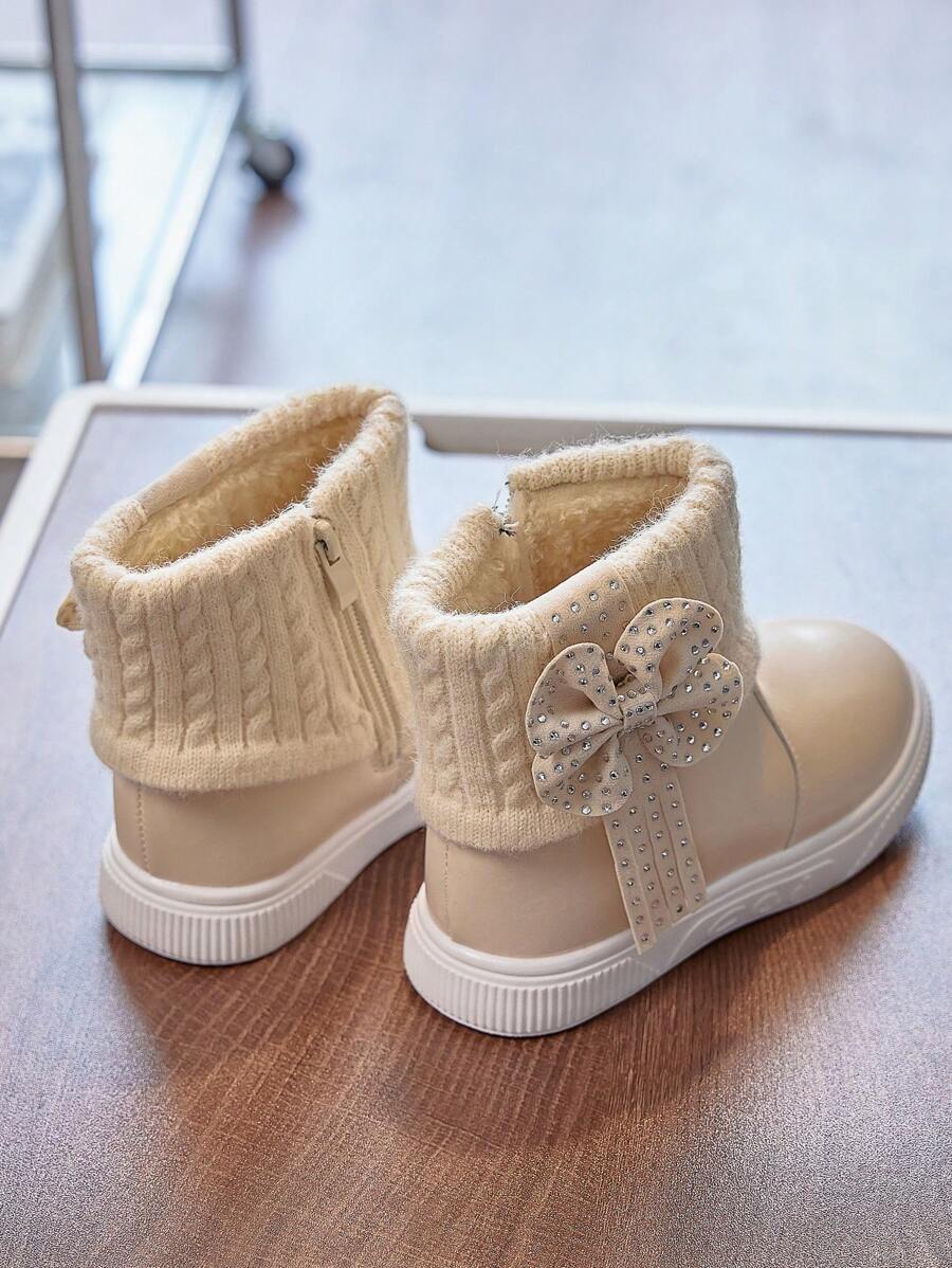 1 Pair Beige Girls Snow Boots, New Autumn Winter Toddler Warm Plush Lining Waterproof Non-Slip Princess Boots
