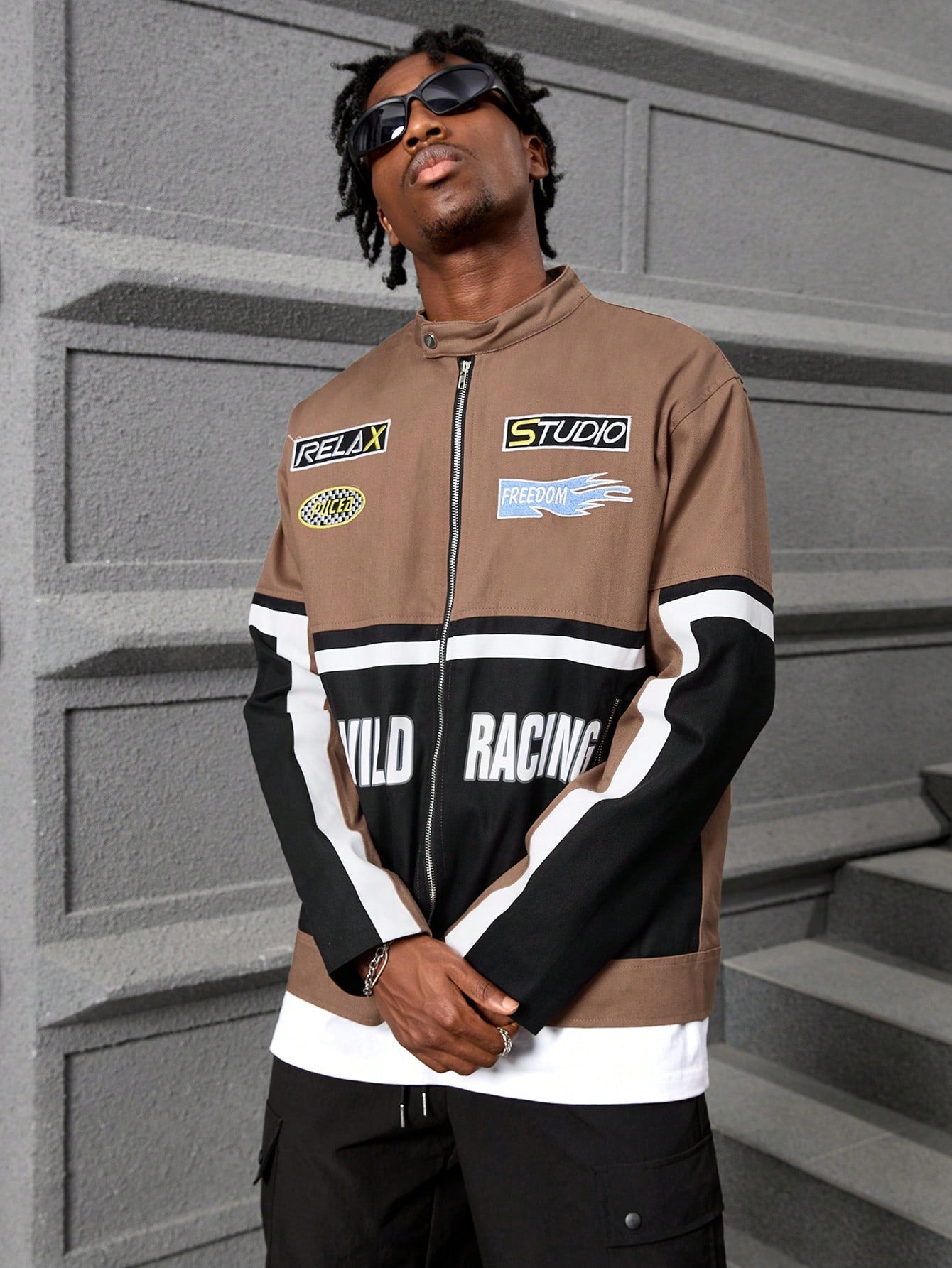 PAVTROS Manfinity Streetrush Cotton Men's Color Block Print Zipper Long Sleeve Jacket,Fall Men Clothes