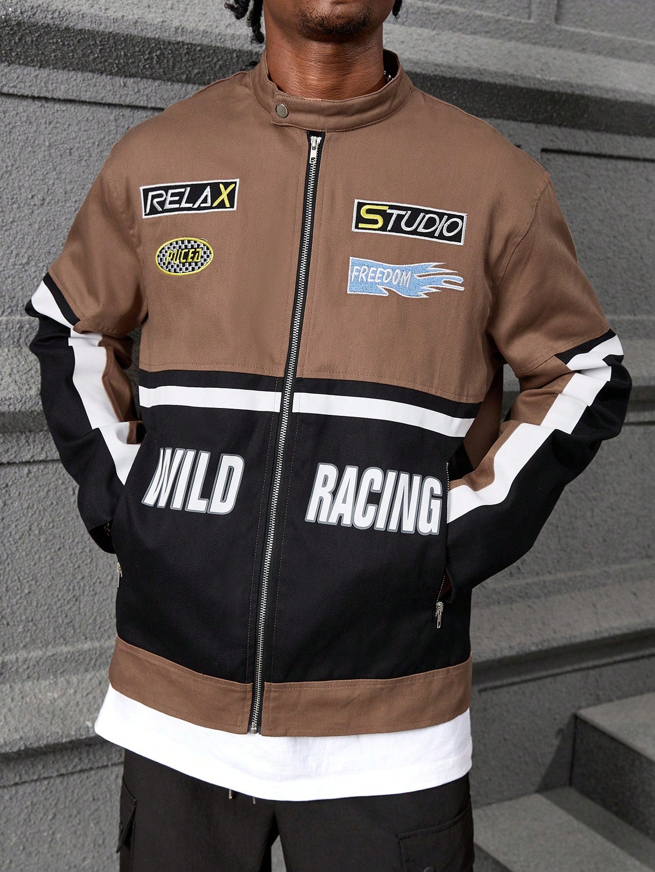 PAVTROS Manfinity Streetrush Cotton Men's Color Block Print Zipper Long Sleeve Jacket,Fall Men Clothes