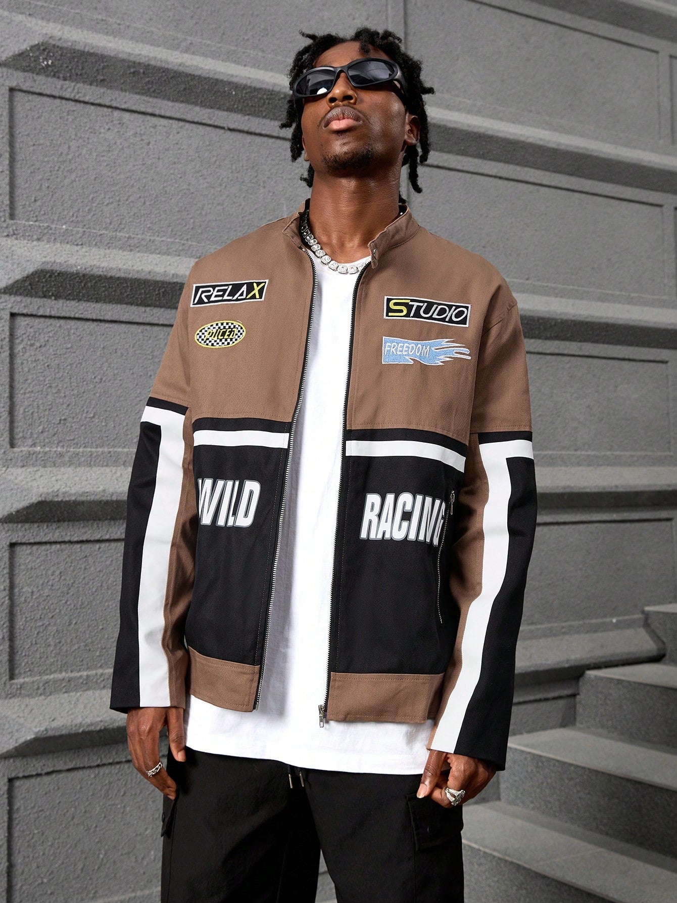 PAVTROS Manfinity Streetrush Cotton Men's Color Block Print Zipper Long Sleeve Jacket,Fall Men Clothes