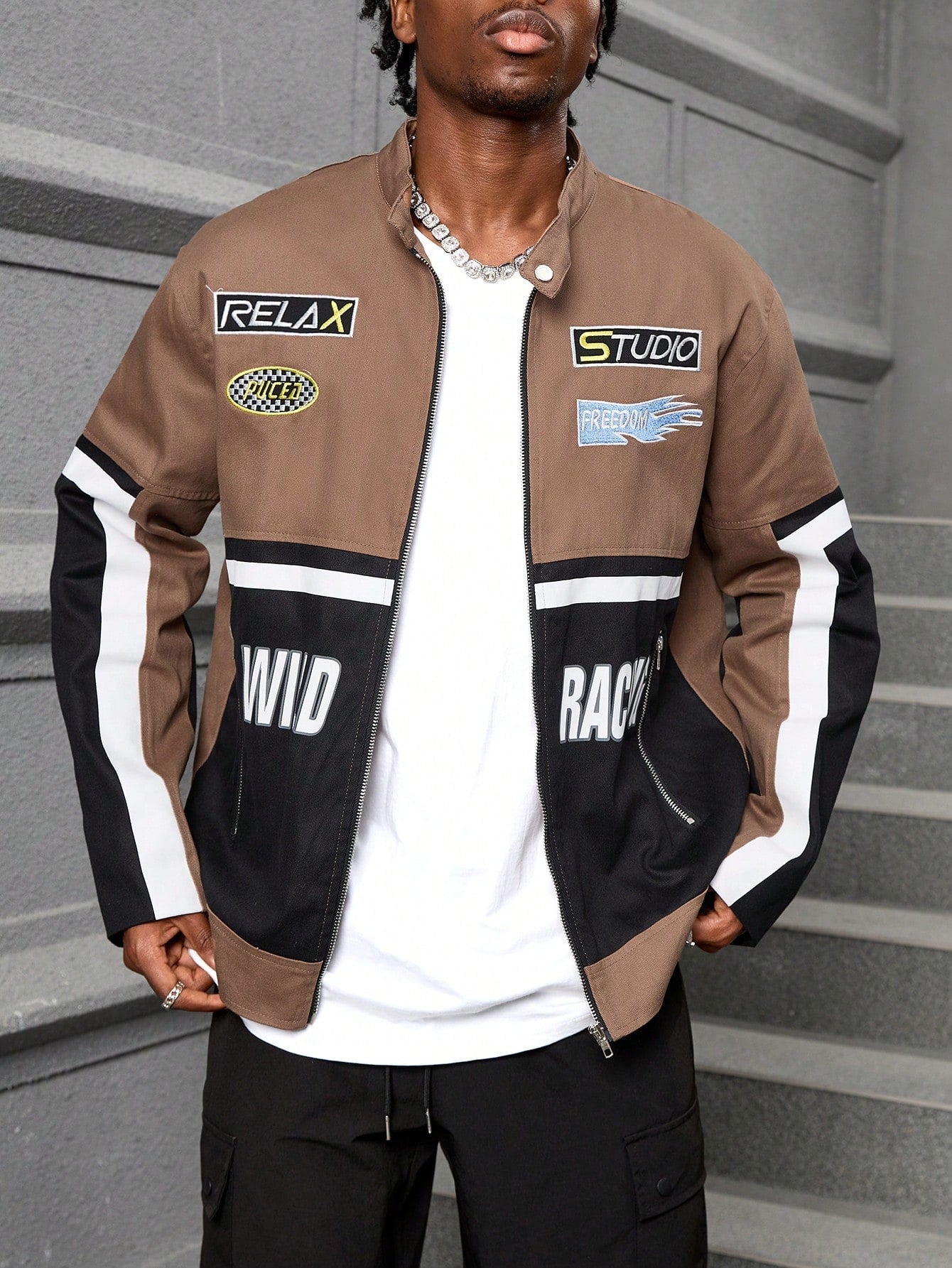 PAVTROS Manfinity Streetrush Cotton Men's Color Block Print Zipper Long Sleeve Jacket,Fall Men Clothes