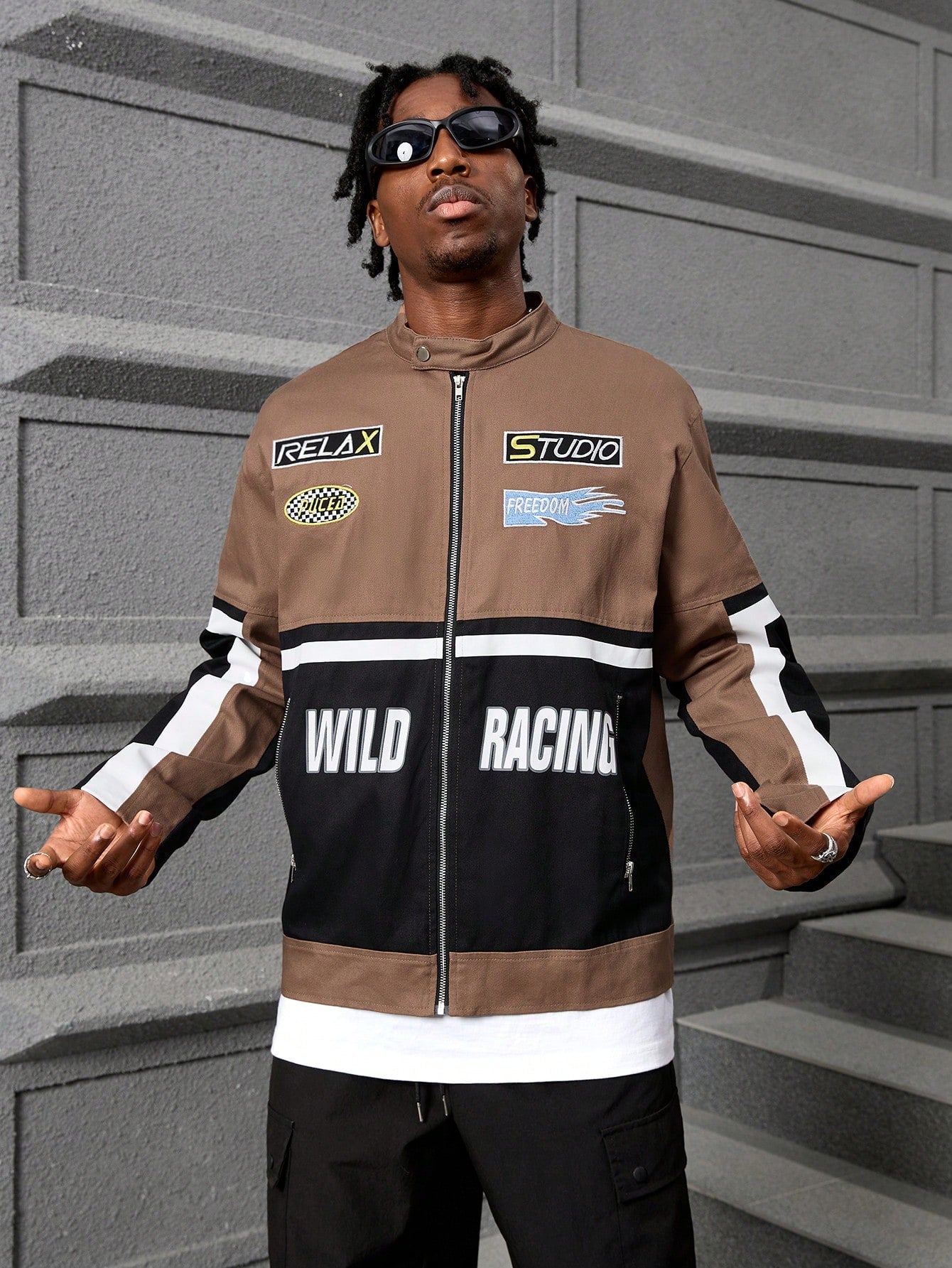 PAVTROS Manfinity Streetrush Cotton Men's Color Block Print Zipper Long Sleeve Jacket,Fall Men Clothes