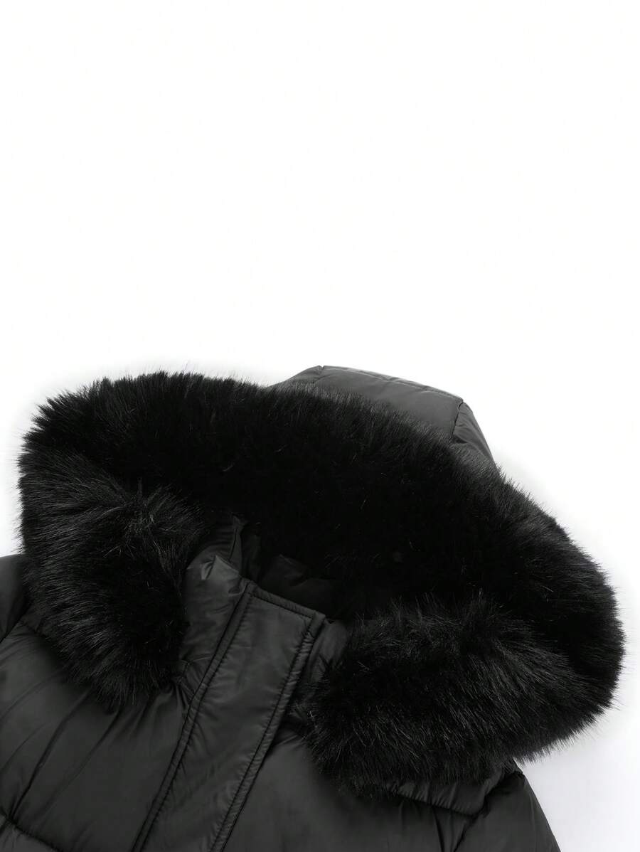 Risissida Women's Casual Hooded Jacket With Pockets, Lightweight Faux Fur Lined Quilted Trench Coat, Fall Daily Wear Winter Coat