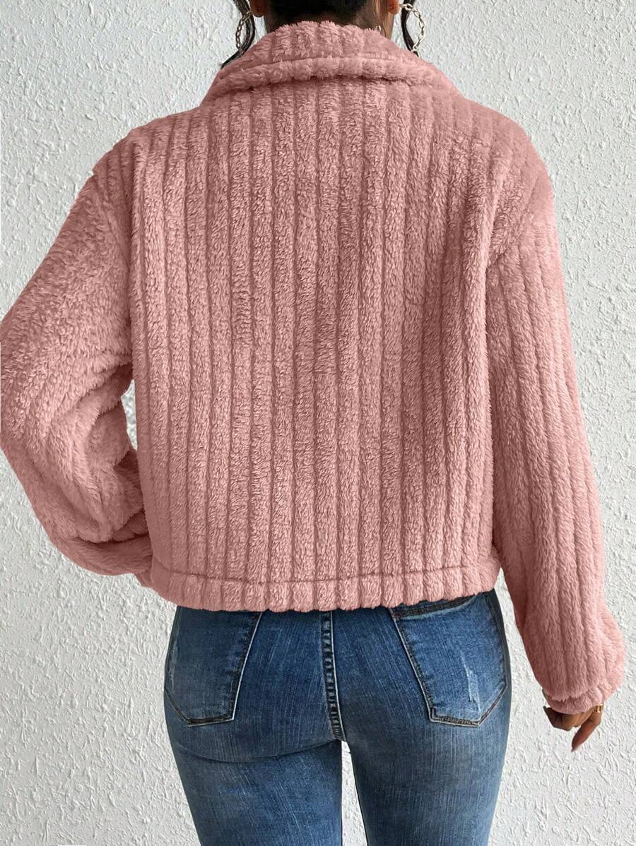 EMERY ROSE Flap Detail Fluffy Jacket Fall Winter Cloth For Women