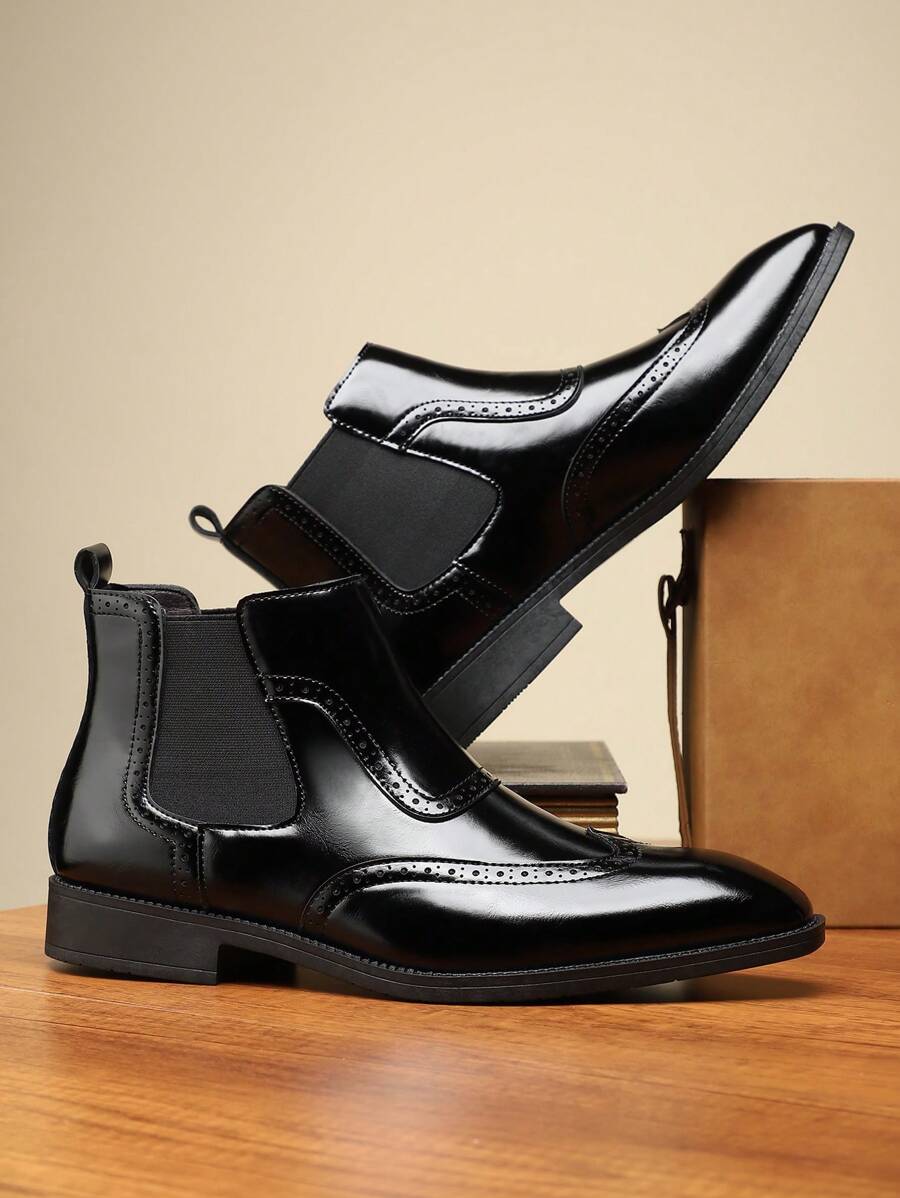 Men's High-Top Brogue Carved Flower Boots, New Business Casual Soft Bottom Chelsea Boots, British Style