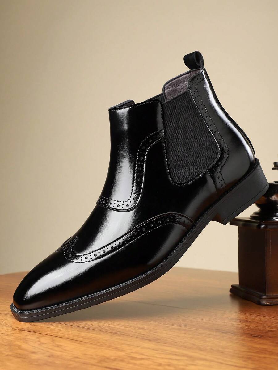 Men's High-Top Brogue Carved Flower Boots, New Business Casual Soft Bottom Chelsea Boots, British Style