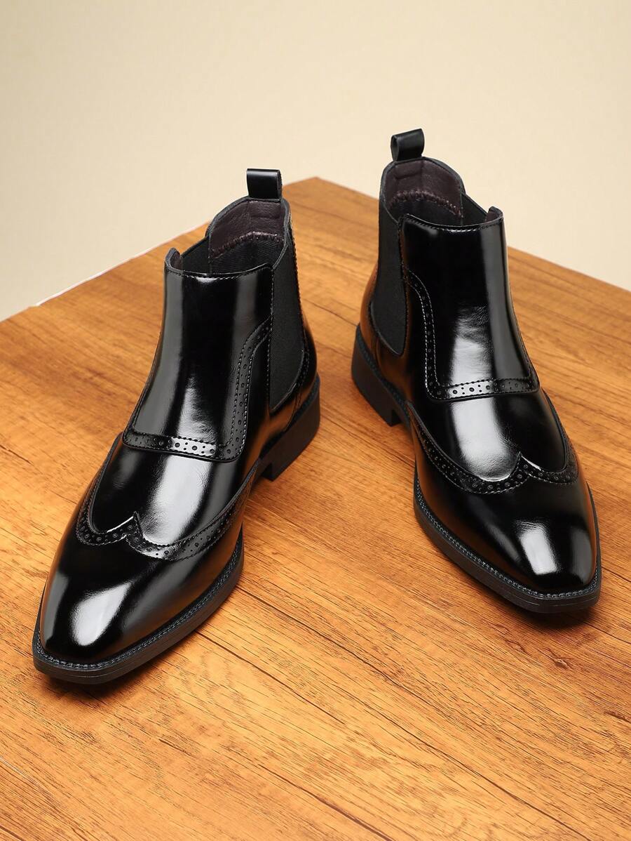 Men's High-Top Brogue Carved Flower Boots, New Business Casual Soft Bottom Chelsea Boots, British Style