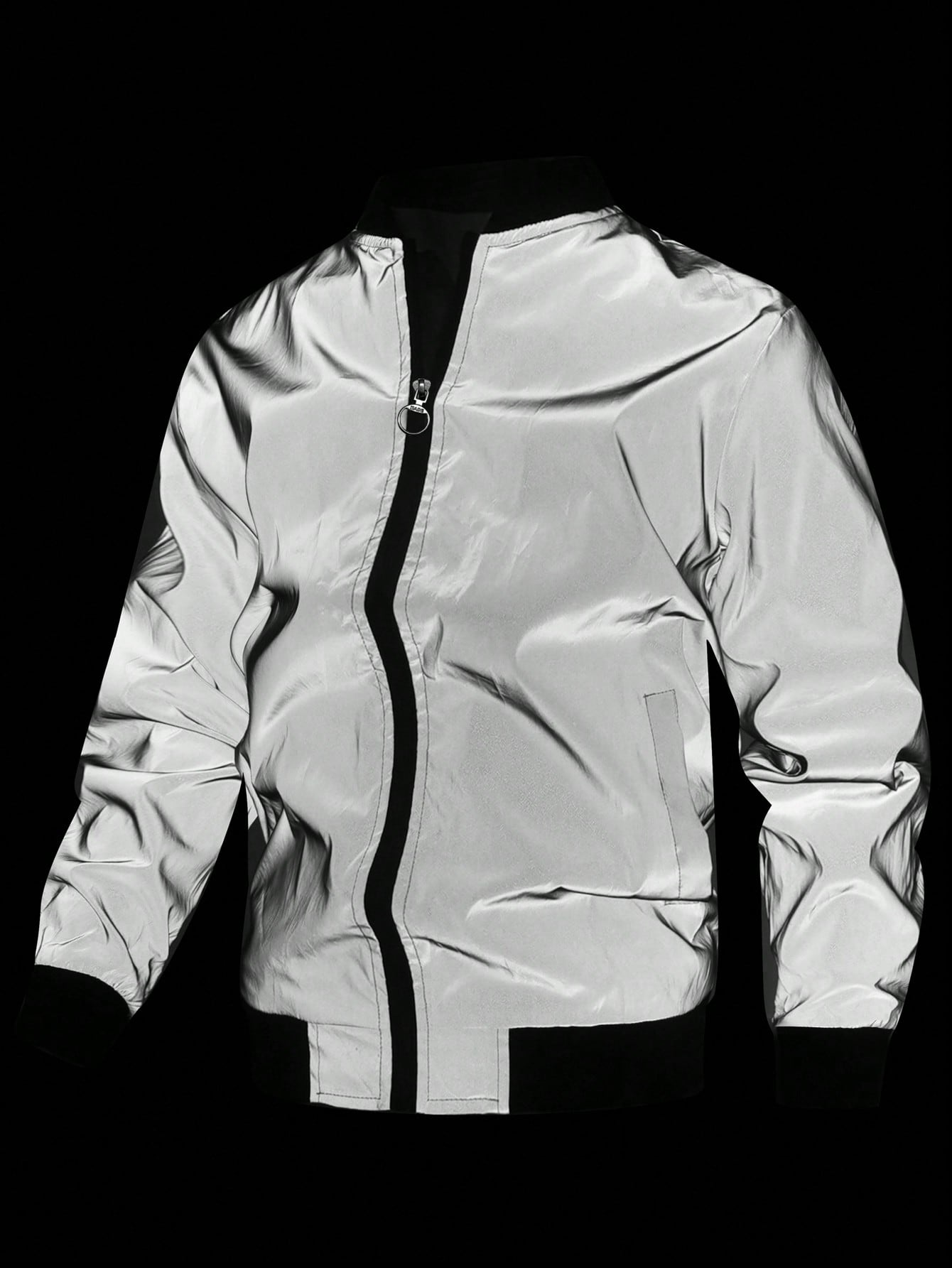 Manfinity LEGND Men's Loose Casual Reflective Long Sleeve Outdoor Windbreaker Jacket, Spring/Fall Going Out Trench Coat Athletic Reflective Jacket, For Friends, Husband, Boyfriend Gifts