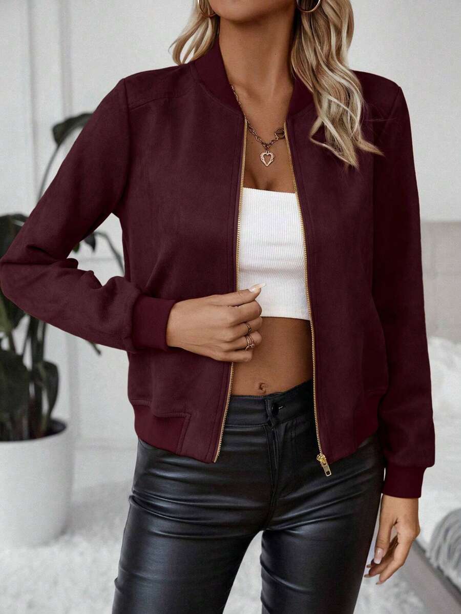 Calvaya Zip Up Bomber Jacket Fall Winter Cloth For Women