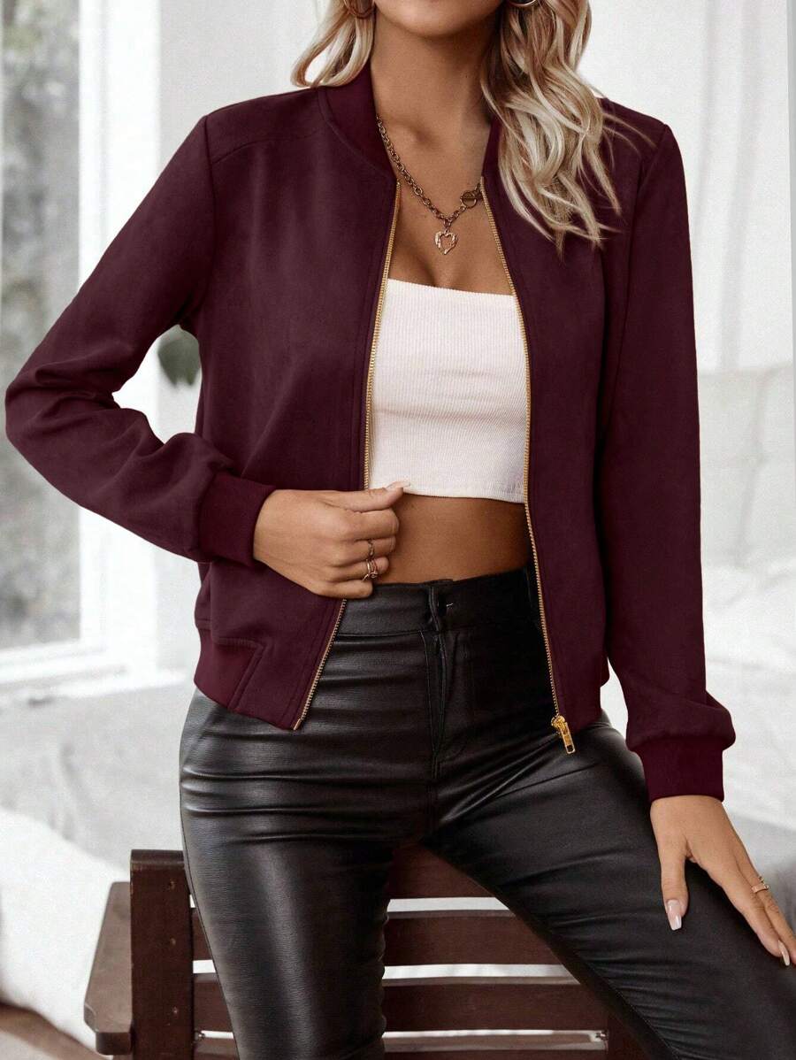 Calvaya Zip Up Bomber Jacket Fall Winter Cloth For Women