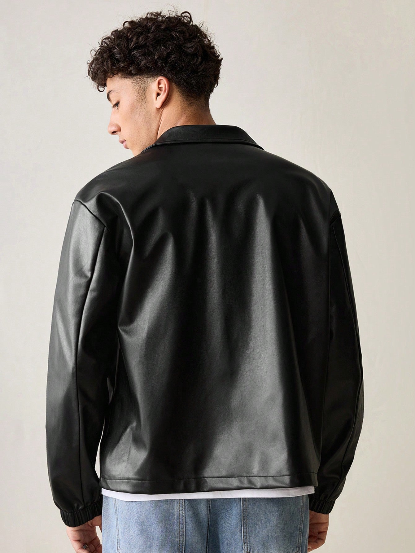 SWAVVY Men's Fashionable Daily Casual PU Leather Fitted Long Sleeve Men Jacket, Urban Black Jacket, For Friends, Husband, Boyfriend Gifts, Grunge