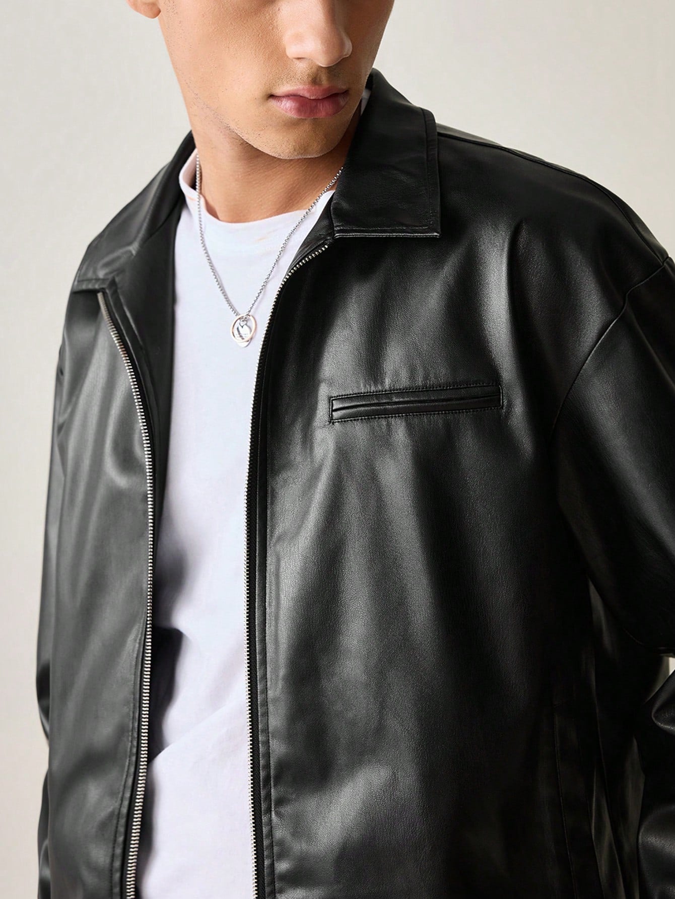 SWAVVY Men's Fashionable Daily Casual PU Leather Fitted Long Sleeve Men Jacket, Urban Black Jacket, For Friends, Husband, Boyfriend Gifts, Grunge