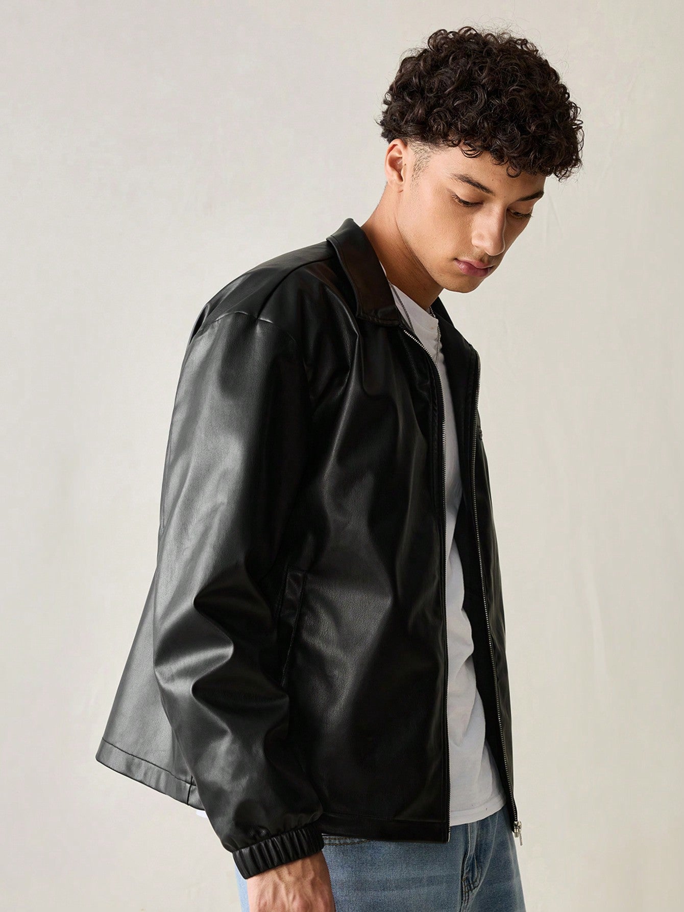 SWAVVY Men's Fashionable Daily Casual PU Leather Fitted Long Sleeve Men Jacket, Urban Black Jacket, For Friends, Husband, Boyfriend Gifts