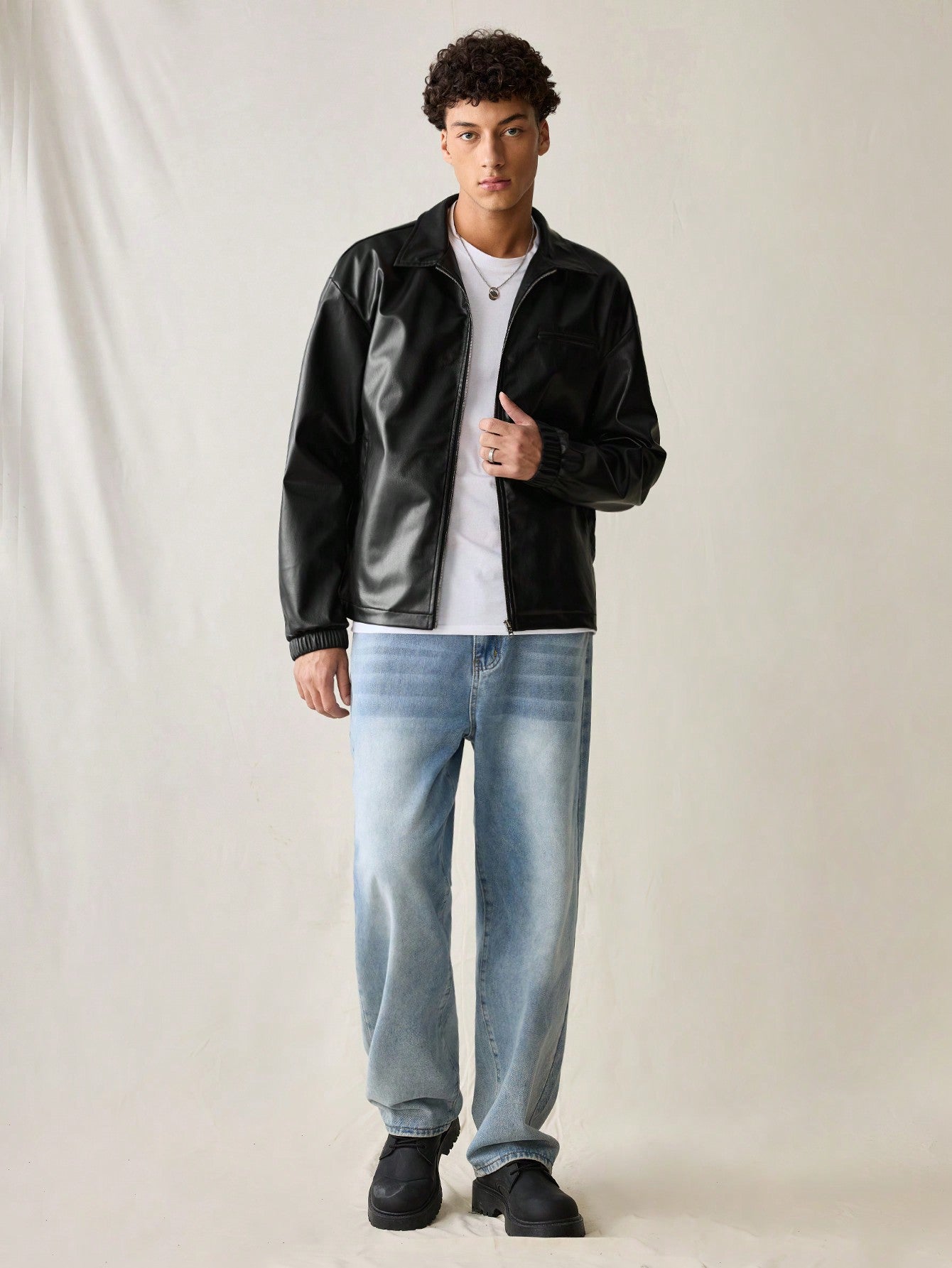 SWAVVY Men's Fashionable Daily Casual PU Leather Fitted Long Sleeve Men Jacket, Urban Black Jacket, For Friends, Husband, Boyfriend Gifts, Grunge