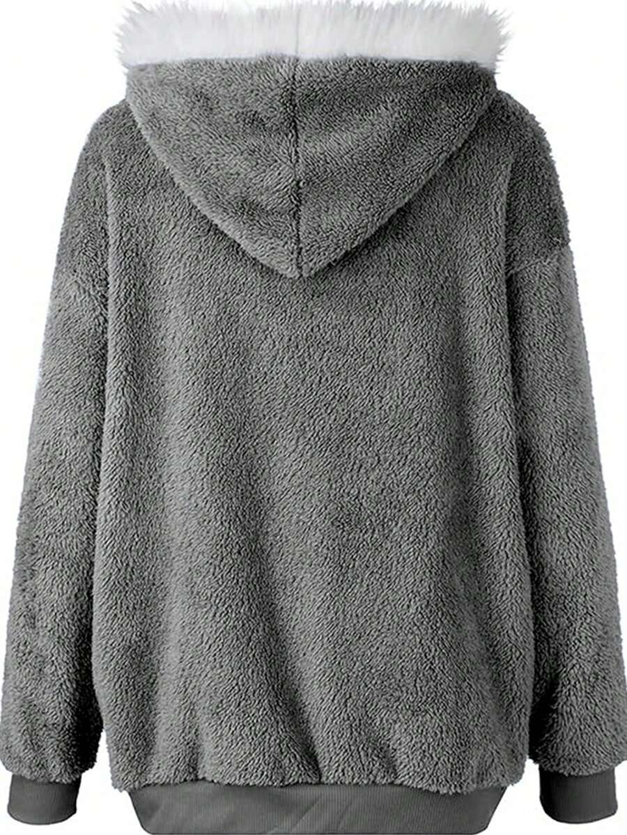 INAWLY Women's Zip-Up Drawstring Hooded Fleece Jacket, Regular Fit, Autumn/Winter