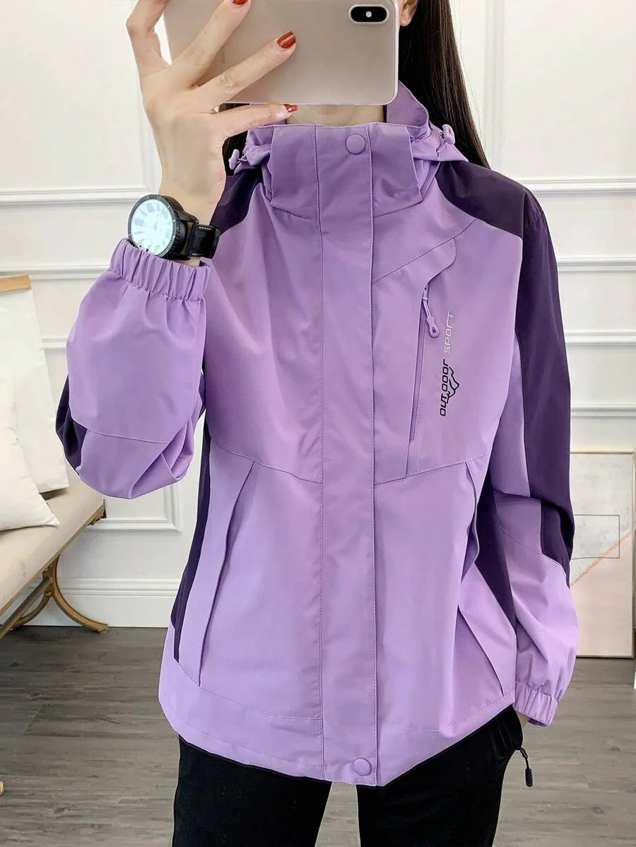 1pc Women Contrast Color Patchwork Windbreaker Jacket, Lightweight Outdoor Sports Running Hiking Coat, Spring/Autumn