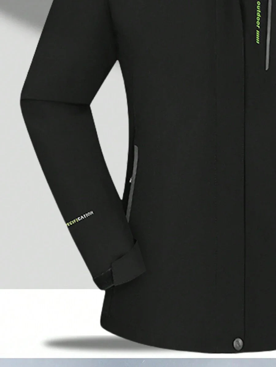 1 Set Women Outdoor Sports Mountaineering Skiing Hiking Camping Windproof Waterproof Thermal Lined 3-In-1 Black Softshell Jacket And Fleece Top, Winter