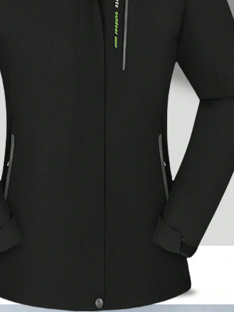 1 Set Women Outdoor Sports Mountaineering Skiing Hiking Camping Windproof Waterproof Thermal Lined 3-In-1 Black Softshell Jacket And Fleece Top, Winter