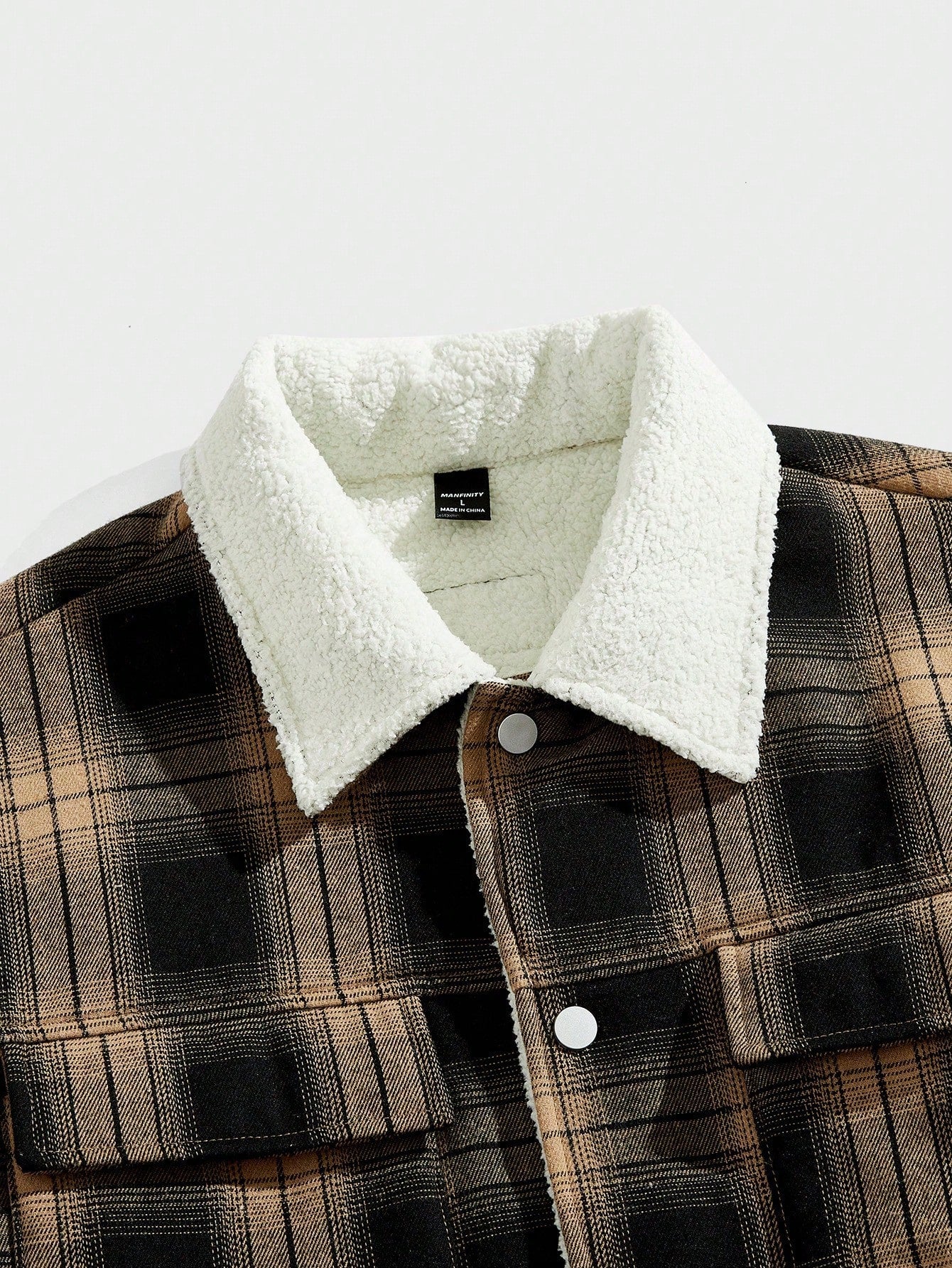 Manfinity VCAY Men's Plaid Print Pocket Front Button Loose Long Sleeve Jacket, For Fall Winter