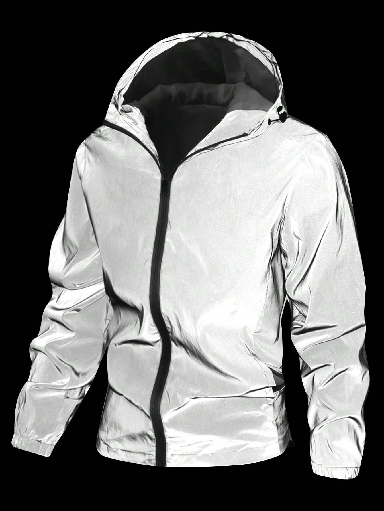 Manfinity Homme Men's Spring Autumn Casual Zip-Up Hooded Reflective Outdoor Windbreaker Jacket