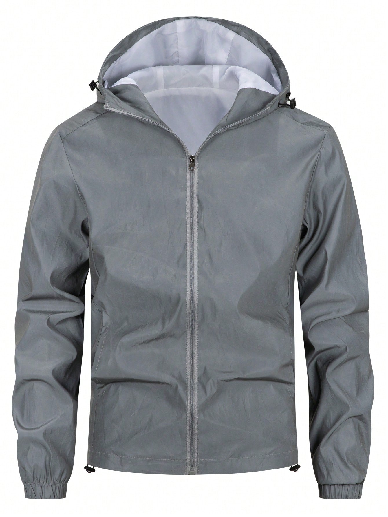 Manfinity Homme Men's Spring Autumn Casual Zip-Up Hooded Reflective Outdoor Windbreaker Jacket
