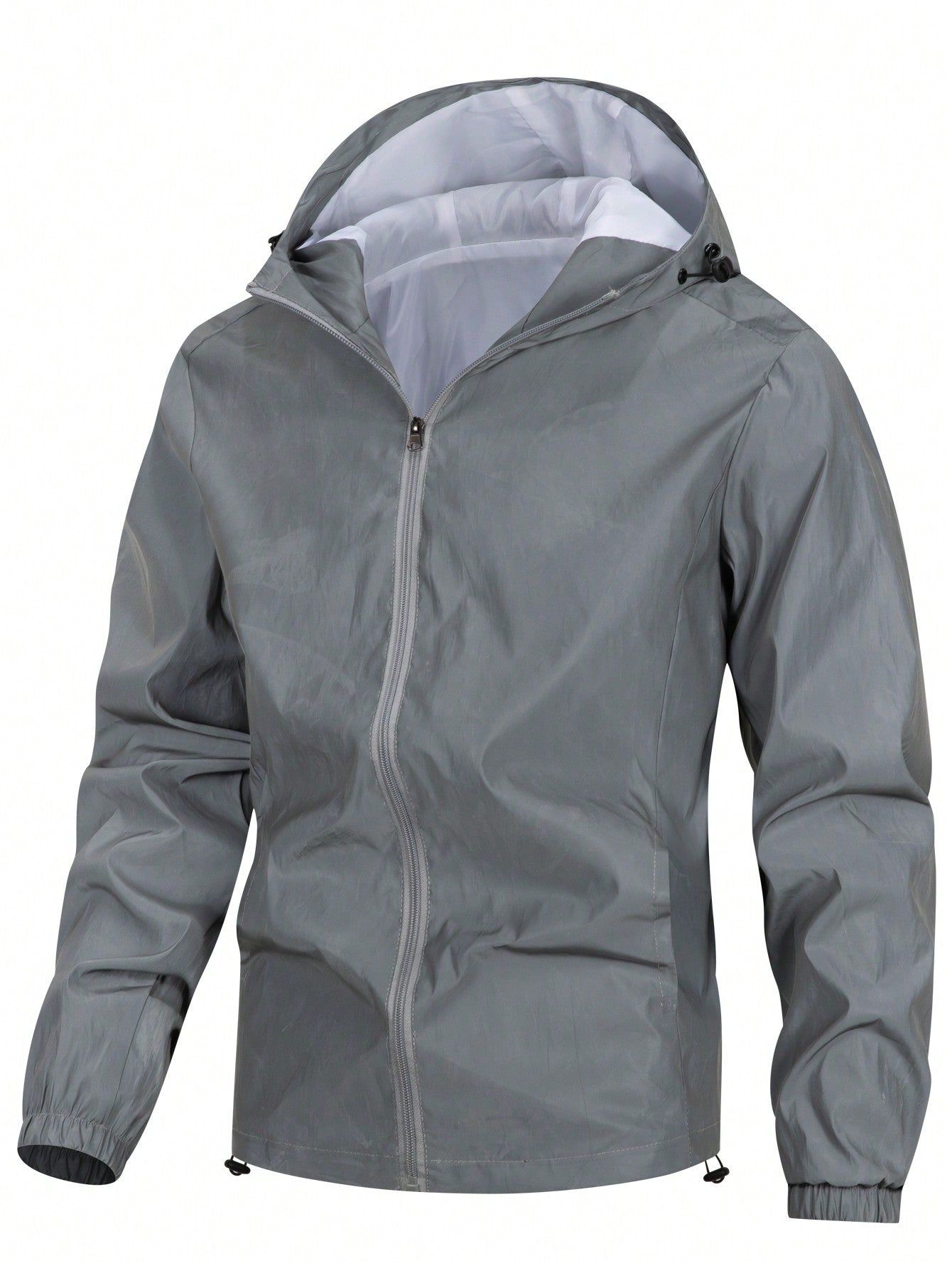 Manfinity Homme Men's Spring Autumn Casual Zip-Up Hooded Reflective Outdoor Windbreaker Jacket