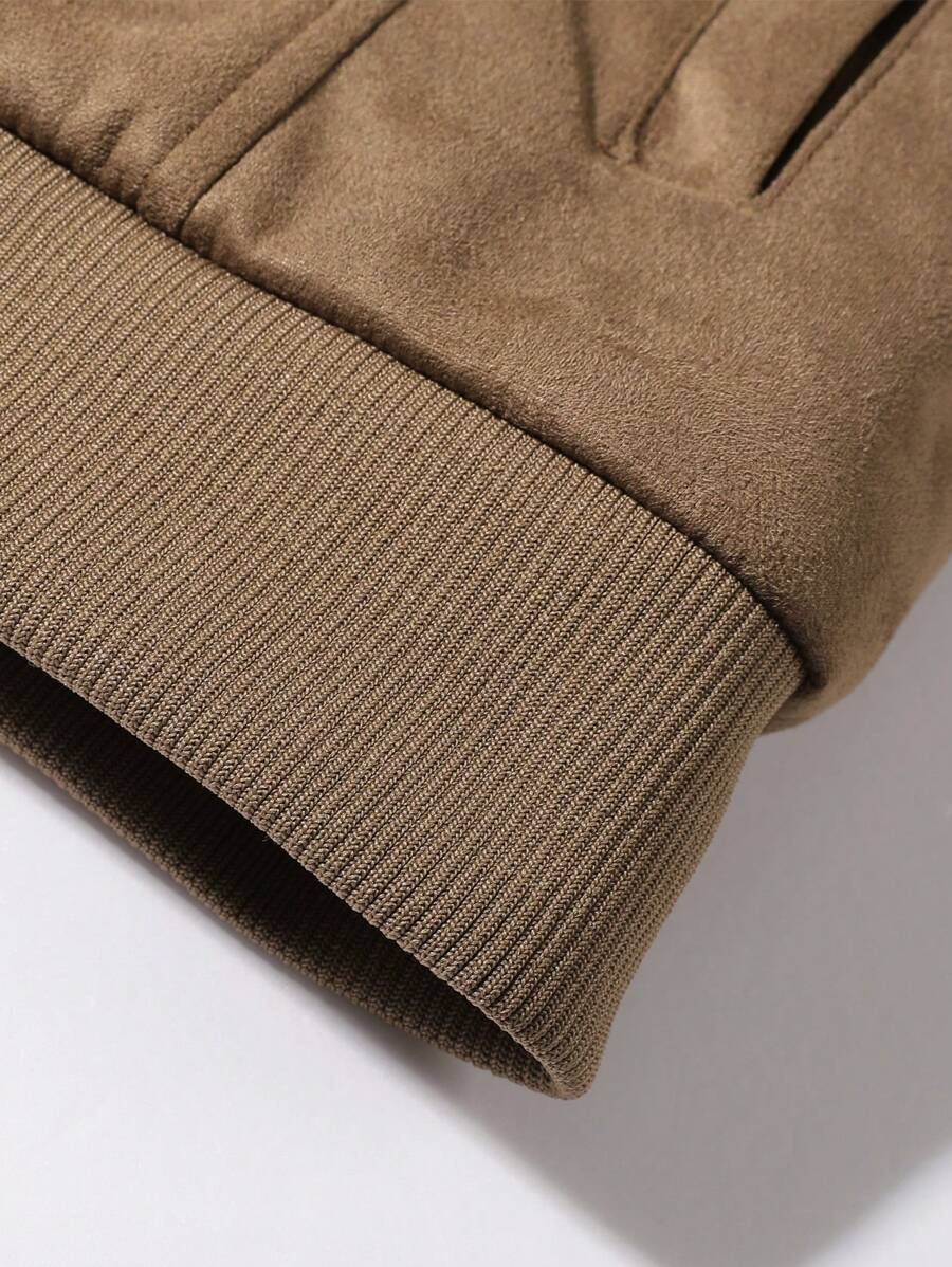 Manfinity Homme Men's Sherpa Fleece Jacket, Faux Suede Fur Collar, For Fall Winter