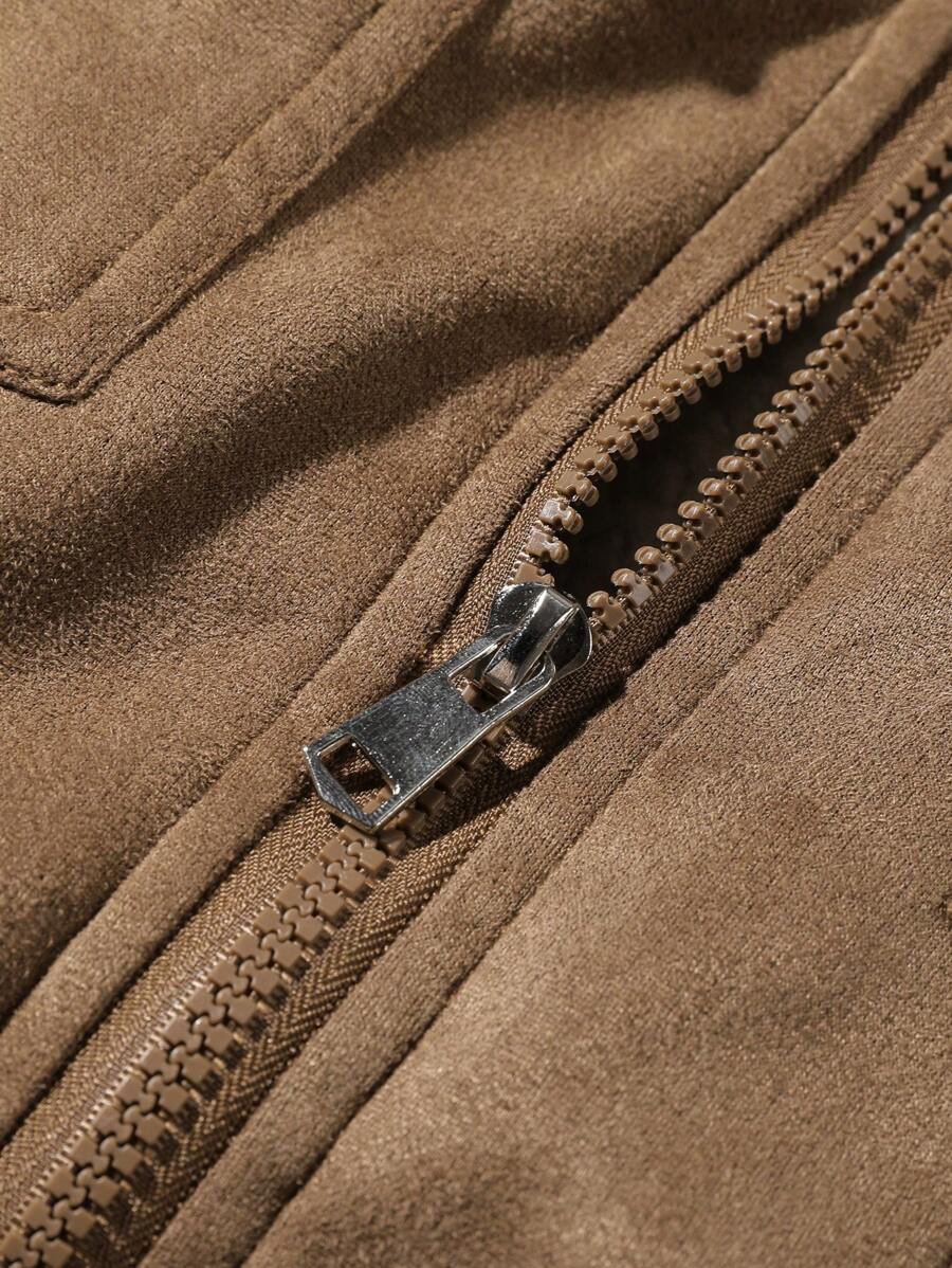 Manfinity Homme Men's Sherpa Fleece Jacket, Faux Suede Fur Collar, For Fall Winter