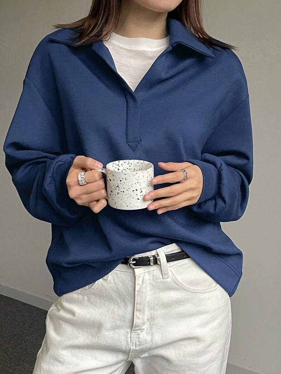DAZY Women's Loose Drop Shoulder Solid Color Long Sleeve Casual Sweatshirt, Autumn